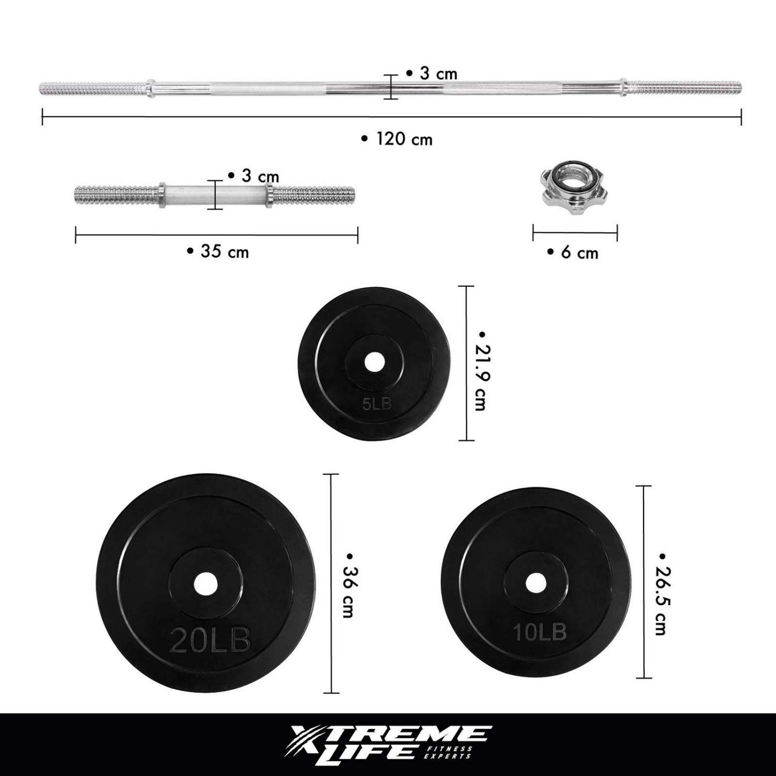 Kit De Pesas Barra Recta Mancuernas y Discos 110 LBS GYM Negro