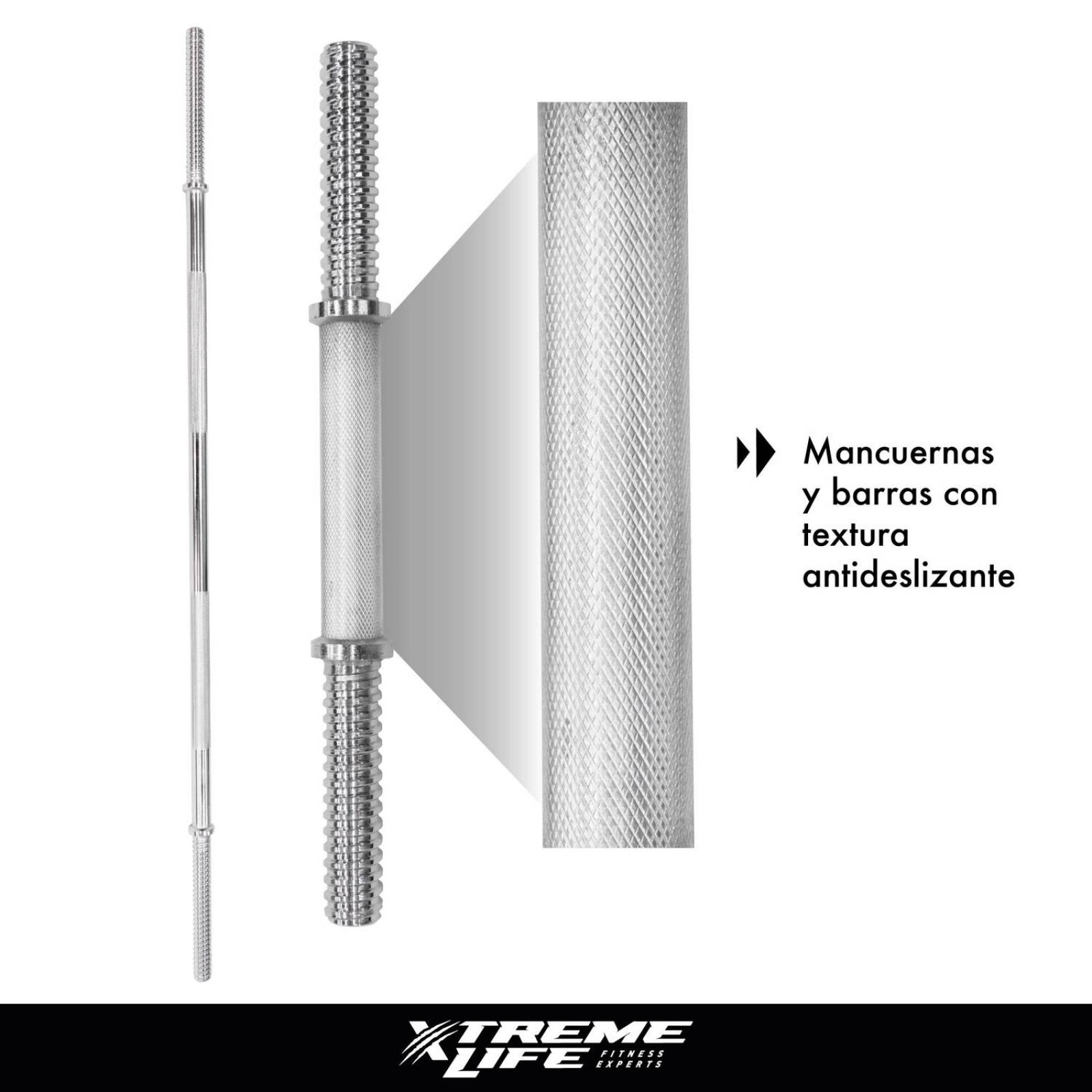 Kit De Pesas Barra Recta Mancuernas y Discos 110 LBS GYM Negro