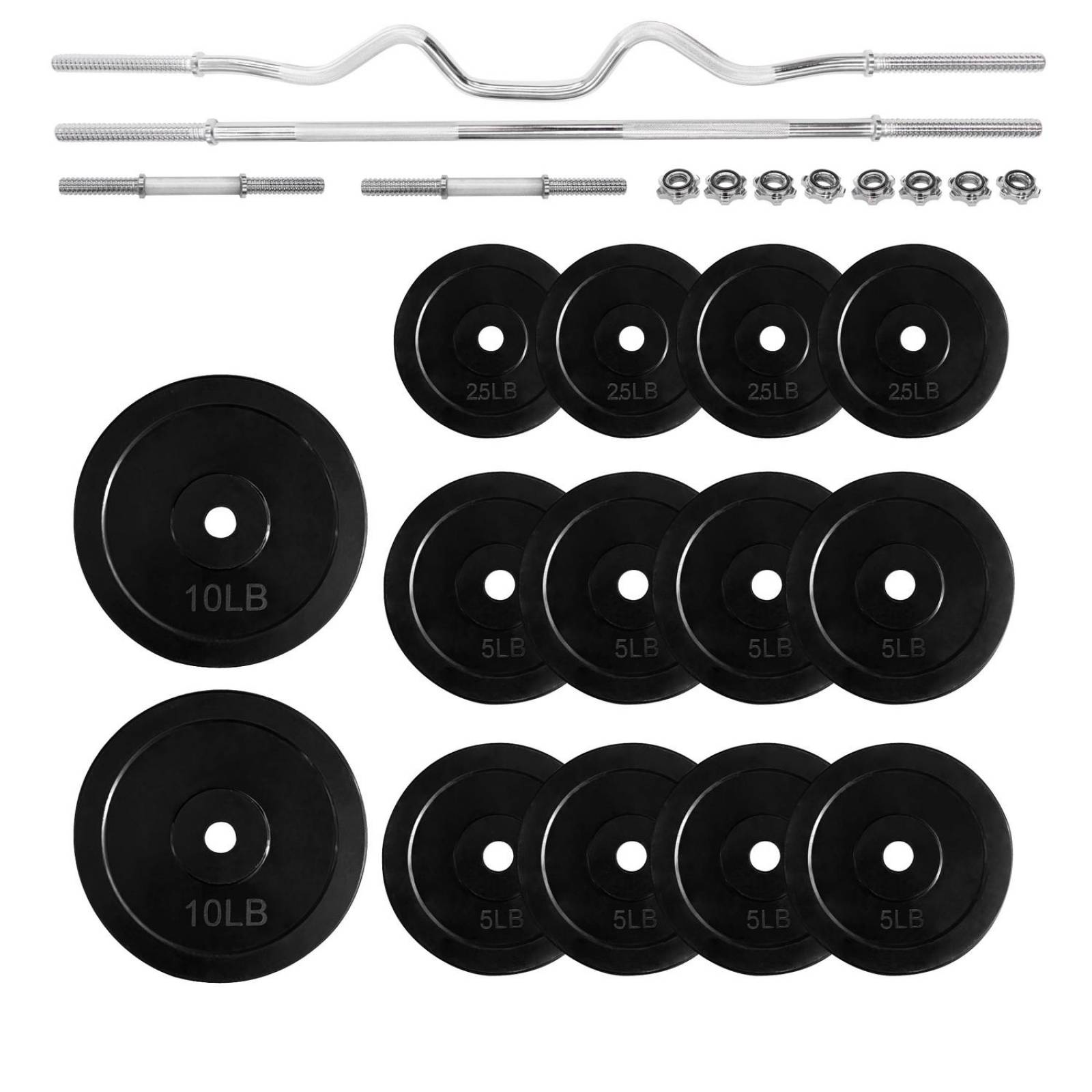 Set Pesas Barra Recta Barra Z Par Mancuernas 100 Lbs Discos Negro CH