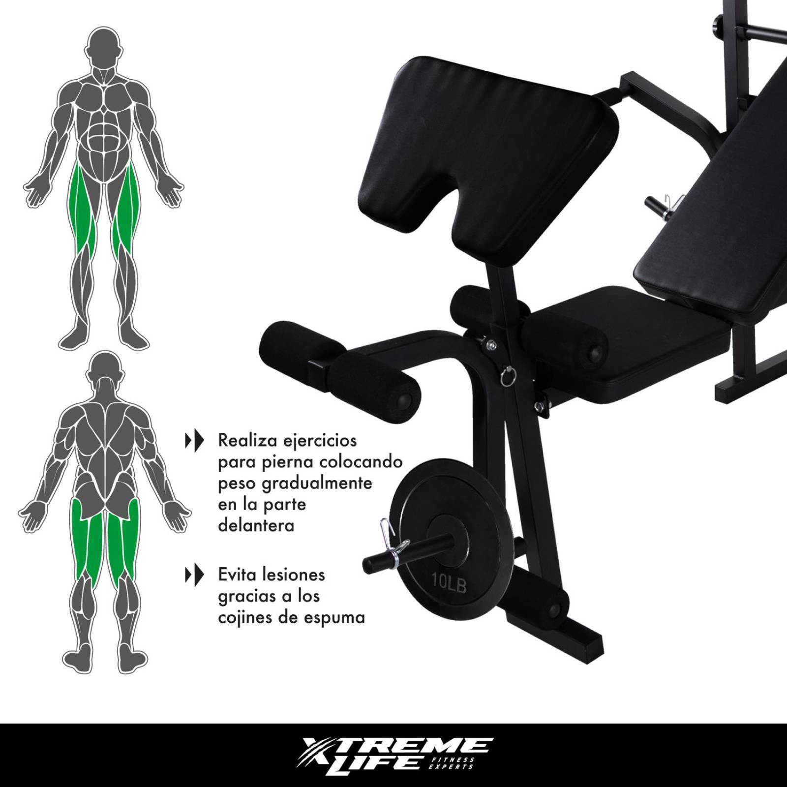 Banco + Predicador+Set de Barras Mancuernas 12 Discos 120LBs Negro