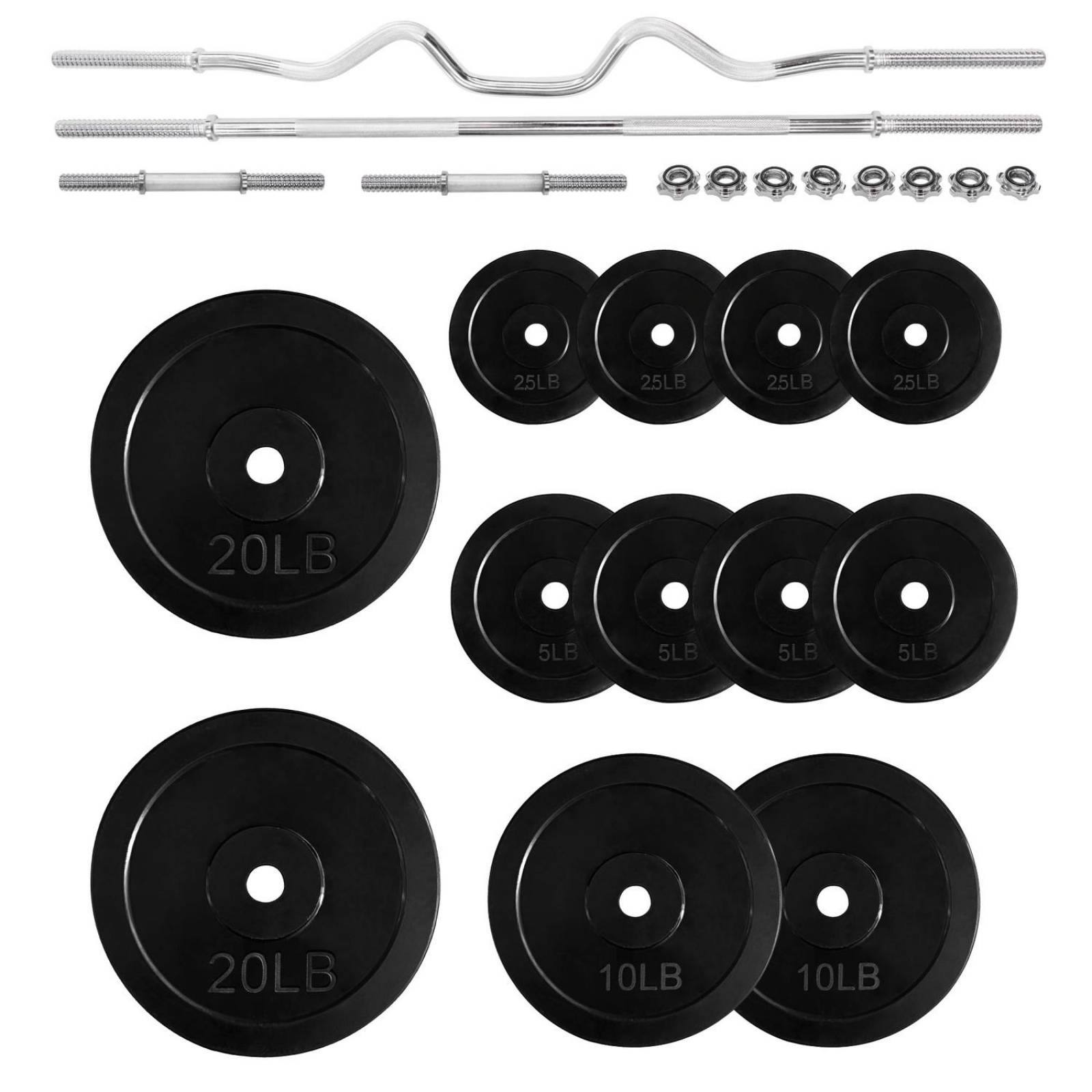 Kit Pesas 12 Discos Barra Recta Mancuernas y Discos 120 LBS Negro