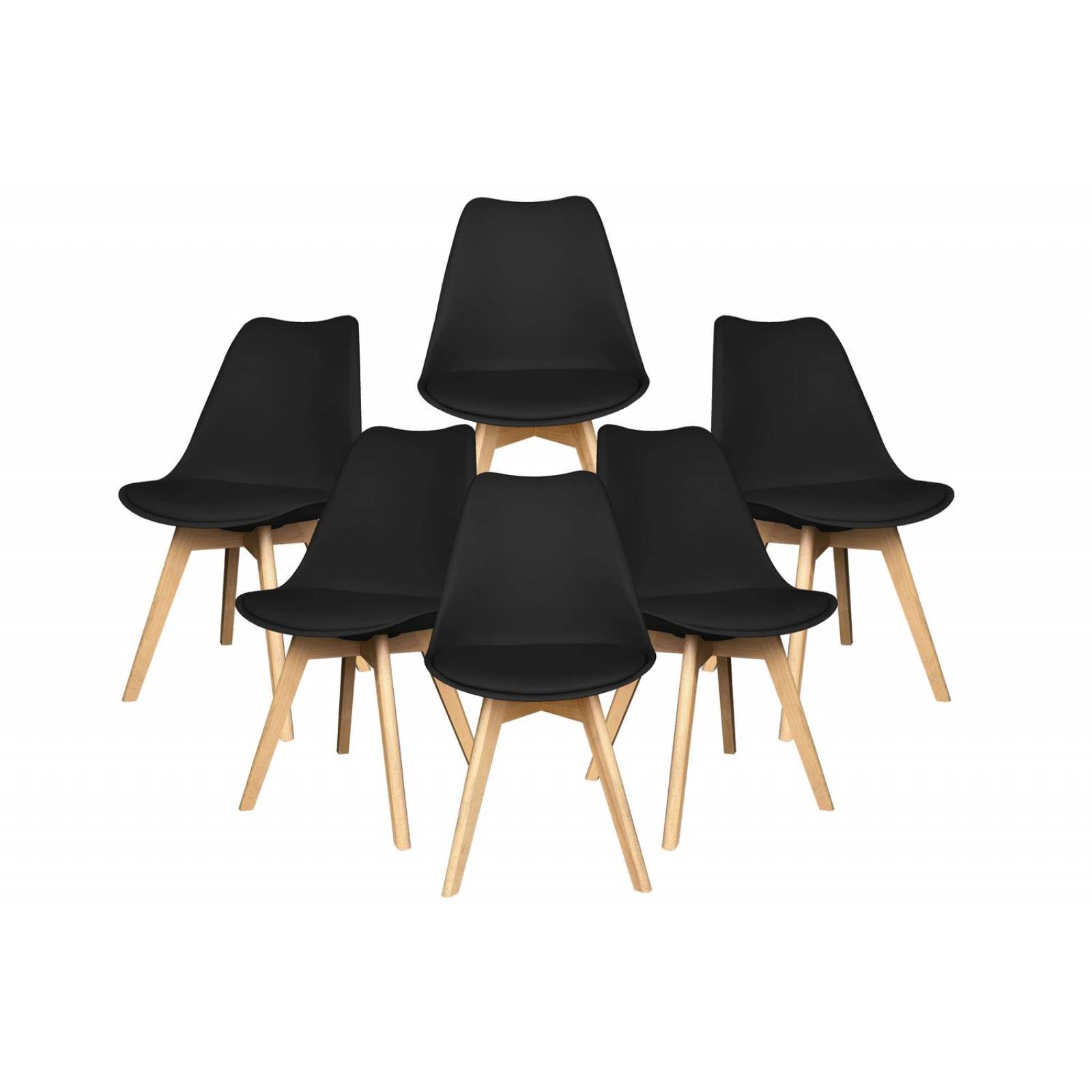 Set 6 Sillas Acolchadas Eames Silla Oficina Patas de Madera Negro G