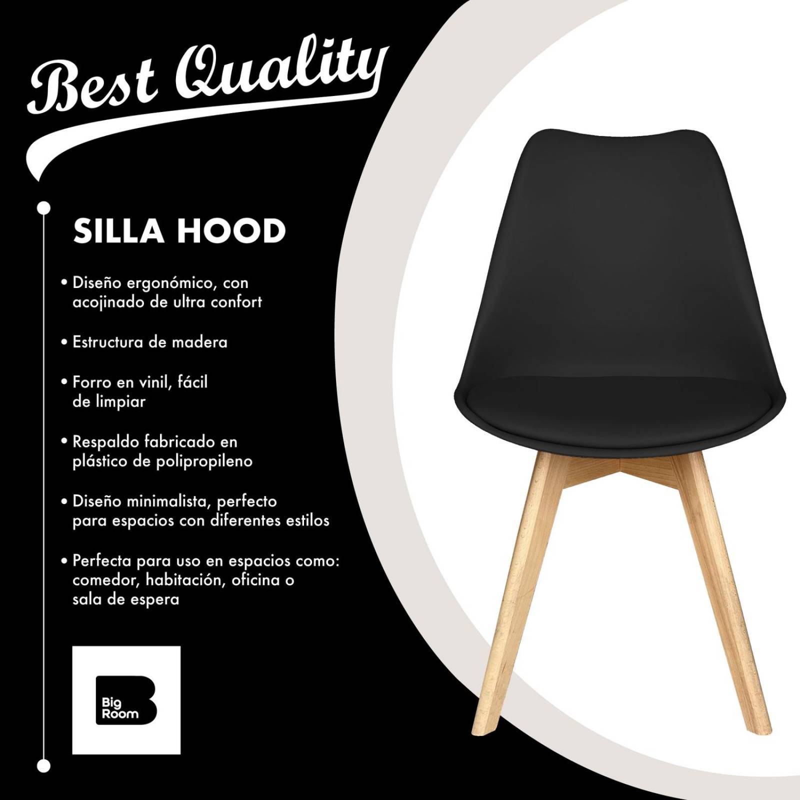 Set 6 Sillas Acolchadas Eames Silla Oficina Patas de Madera Negro G