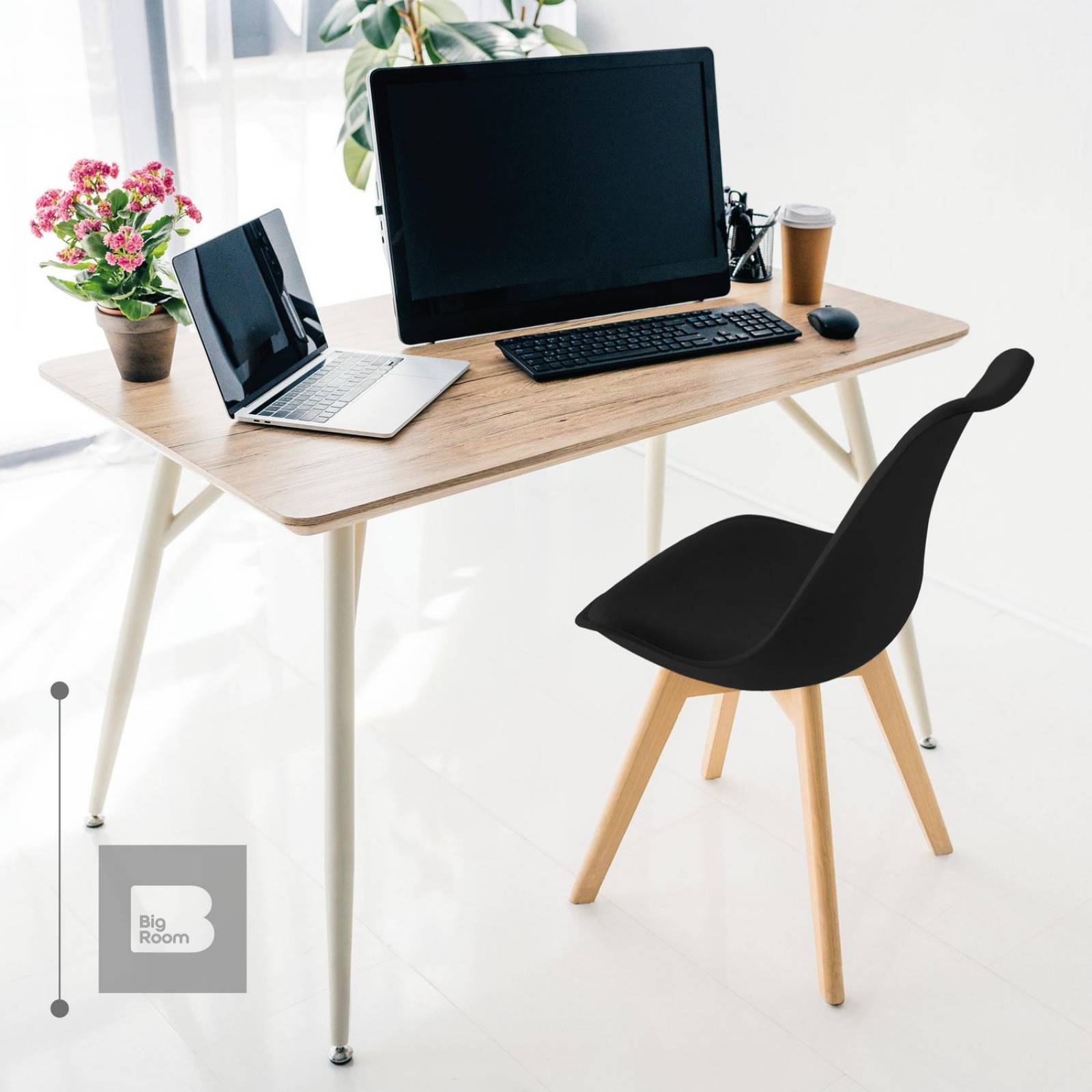 Set 6 Sillas Acolchadas Eames Silla Oficina Patas de Madera Negro G