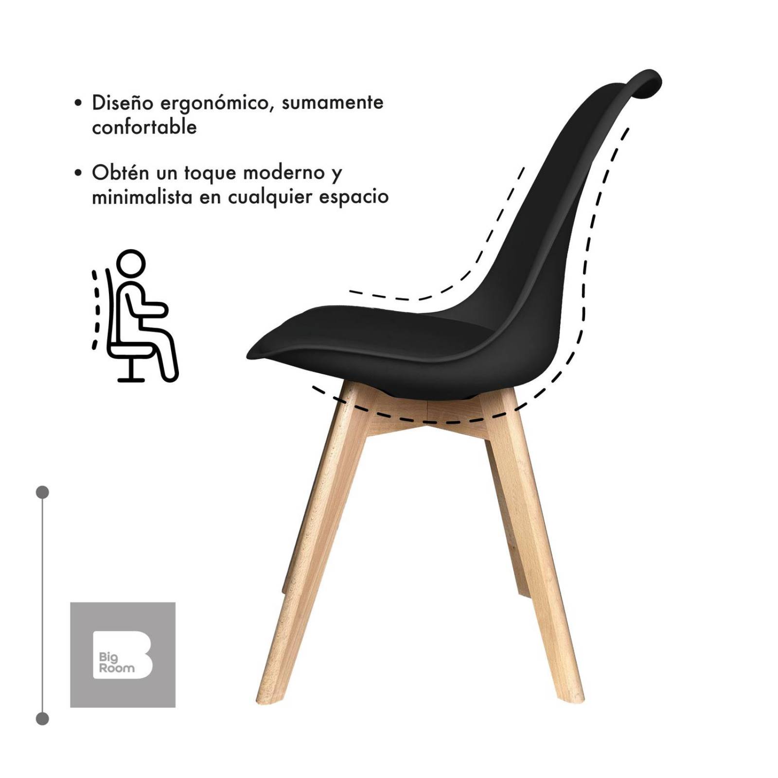 Set 6 Sillas Acolchadas Eames Silla Oficina Patas de Madera Negro G