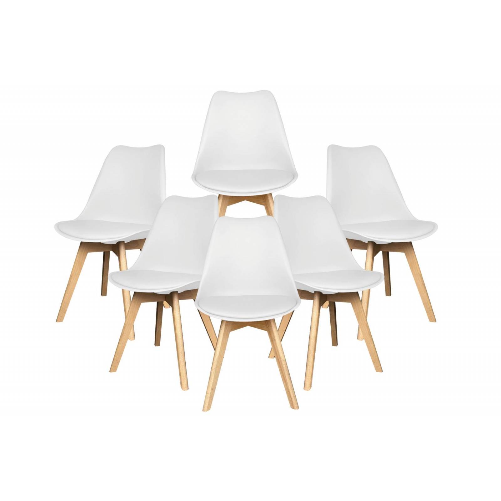 Set 6 Sillas Acolchadas Eames Silla Oficina Patas de Madera Blanco G