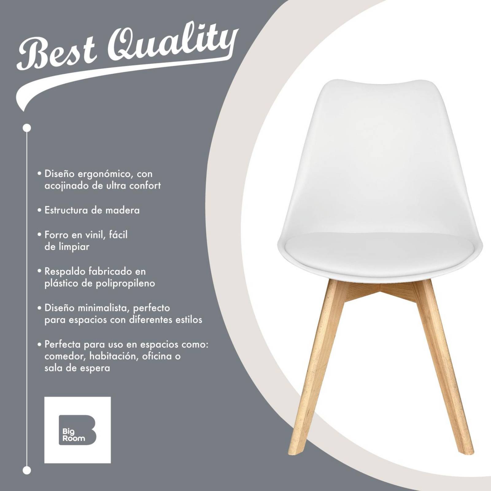 Set 6 Sillas Acolchadas Eames Silla Oficina Patas de Madera Blanco G