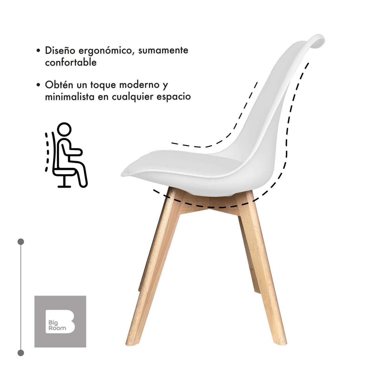 Set 6 Sillas Acolchadas Eames Silla Oficina Patas de Madera Blanco G