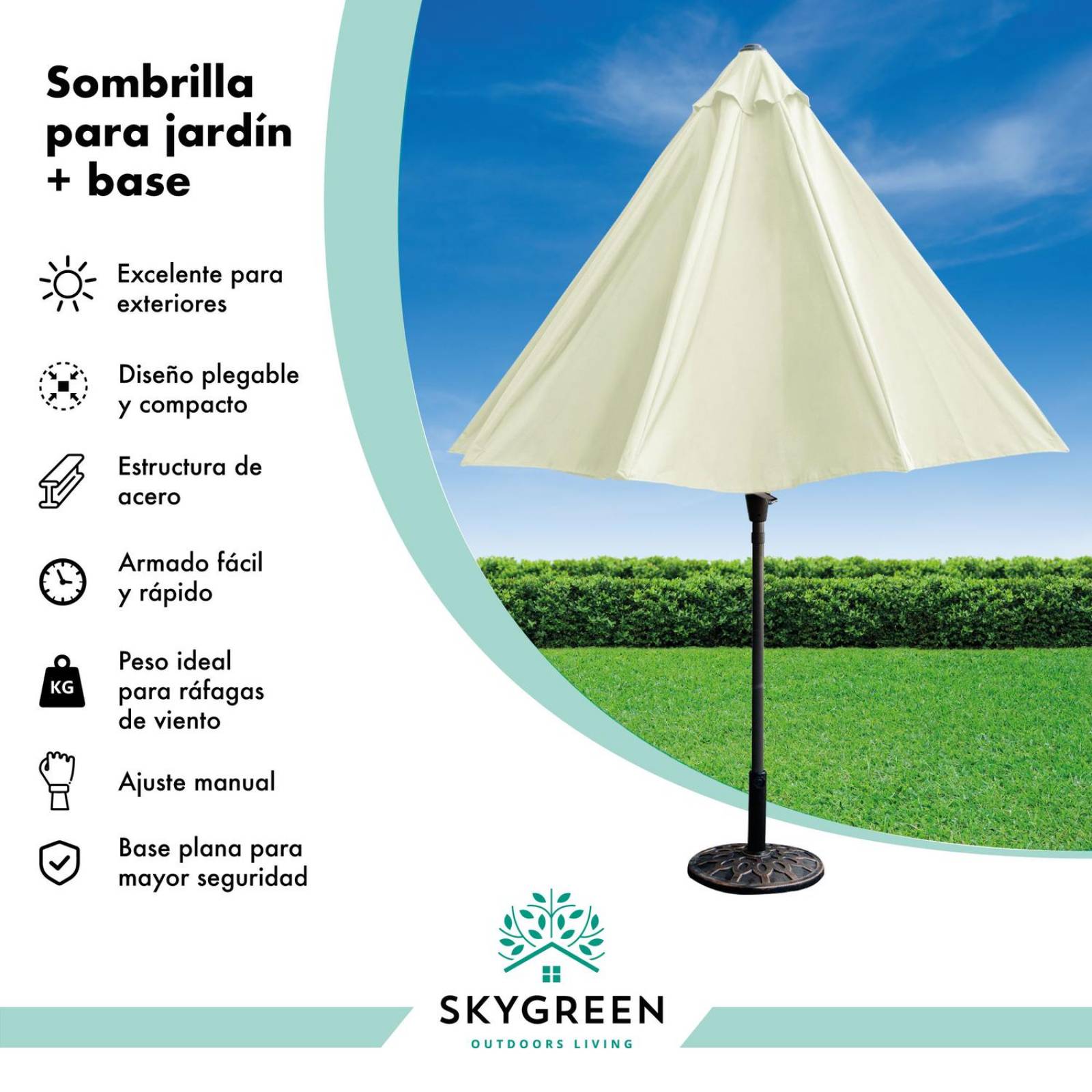 Sombrilla Para Exterior Con Base Metalica Jardin Playa 3 Mts Acero Reforzada SKYGREEN Lona Repelente Beige