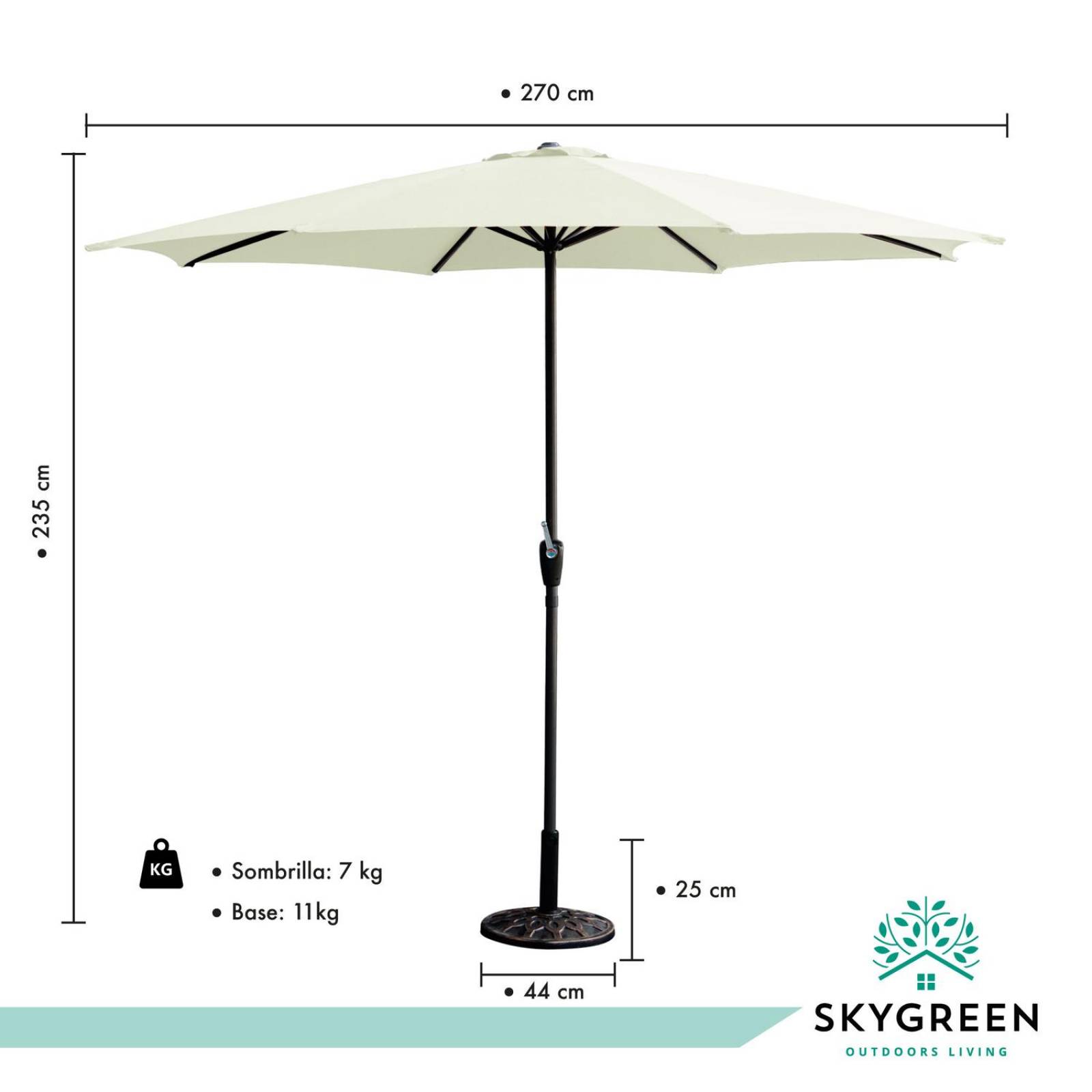 Sombrilla Para Exterior Con Base Metalica Jardin Playa 3 Mts Acero Reforzada SKYGREEN Lona Repelente Beige