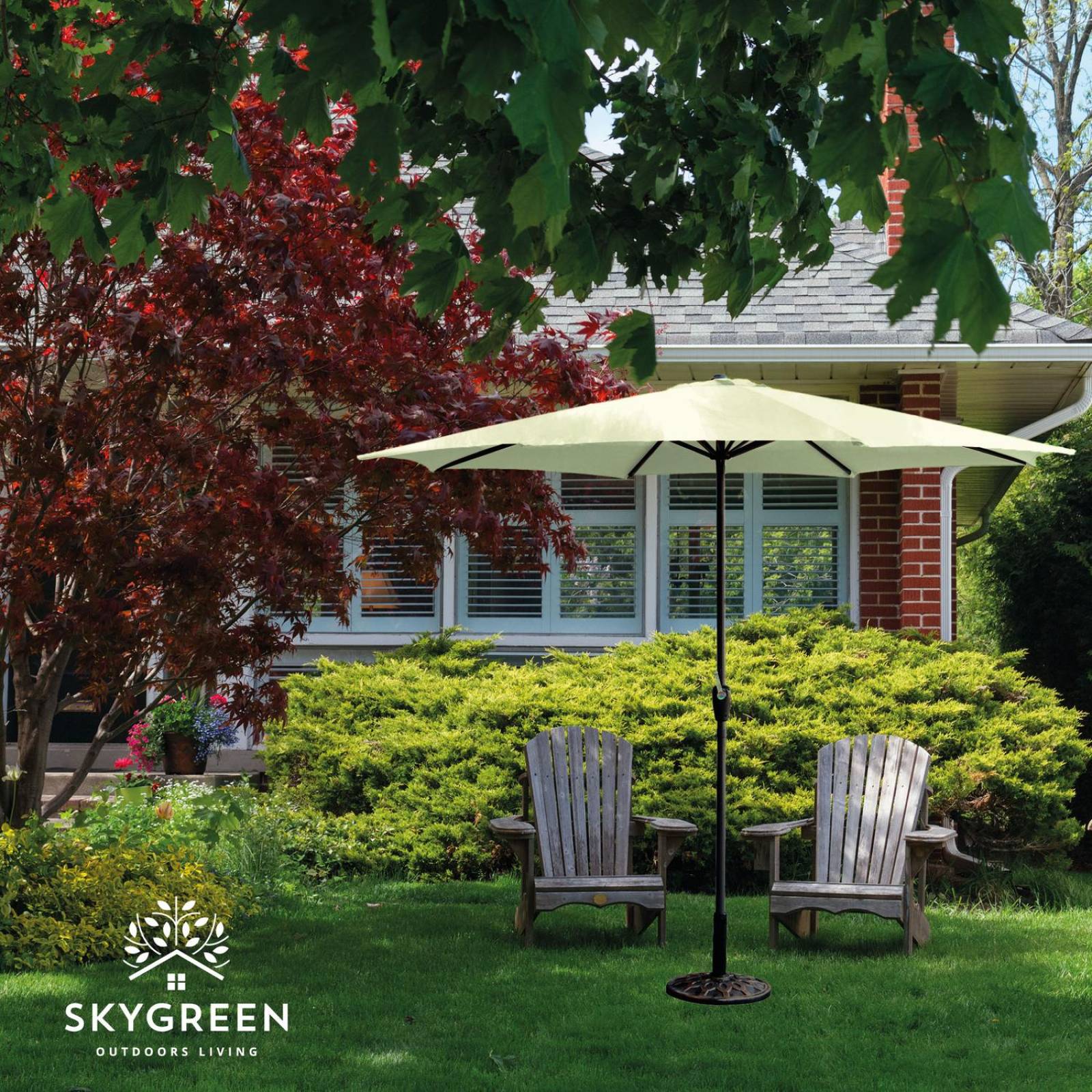 Sombrilla Para Exterior Con Base Metalica Jardin Playa 3 Mts Acero Reforzada SKYGREEN Lona Repelente Beige