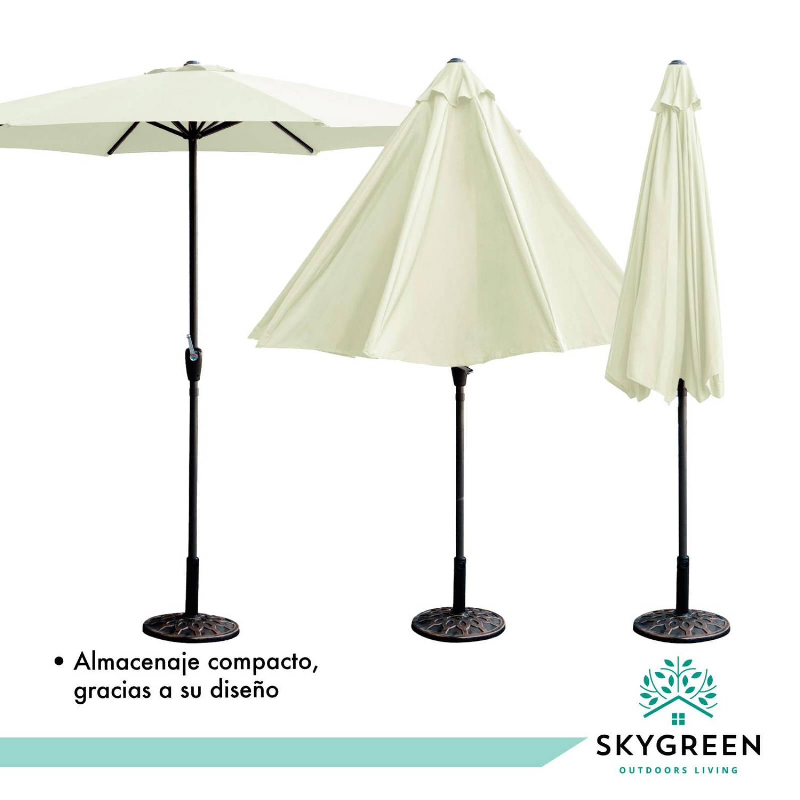 Sombrilla Para Exterior Con Base Metalica Jardin Playa 3 Mts Acero Reforzada SKYGREEN Lona Repelente Beige