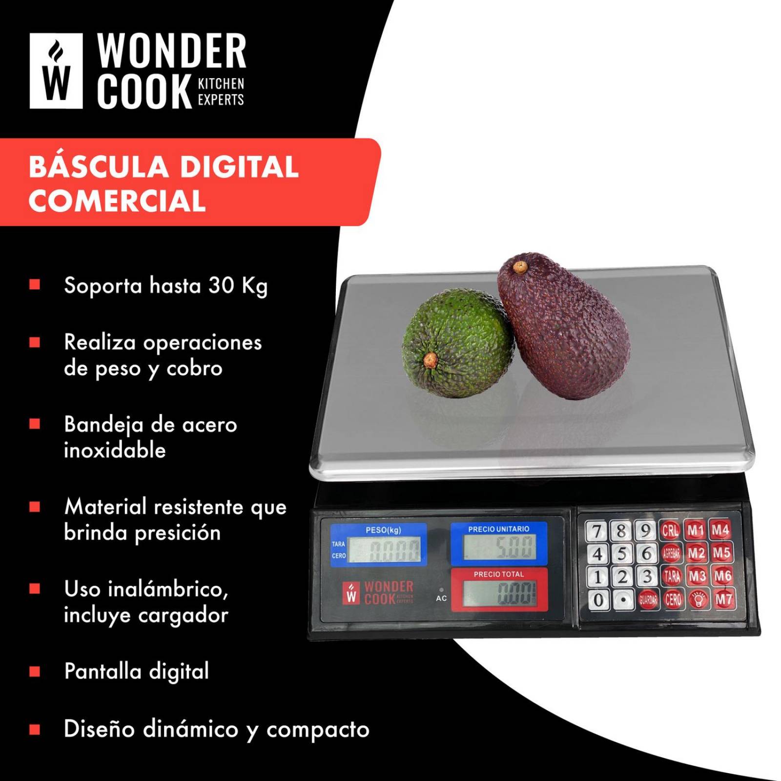 Bascula Digital Comercial 30 Kilos Recargable Tienda Negro 34 cm