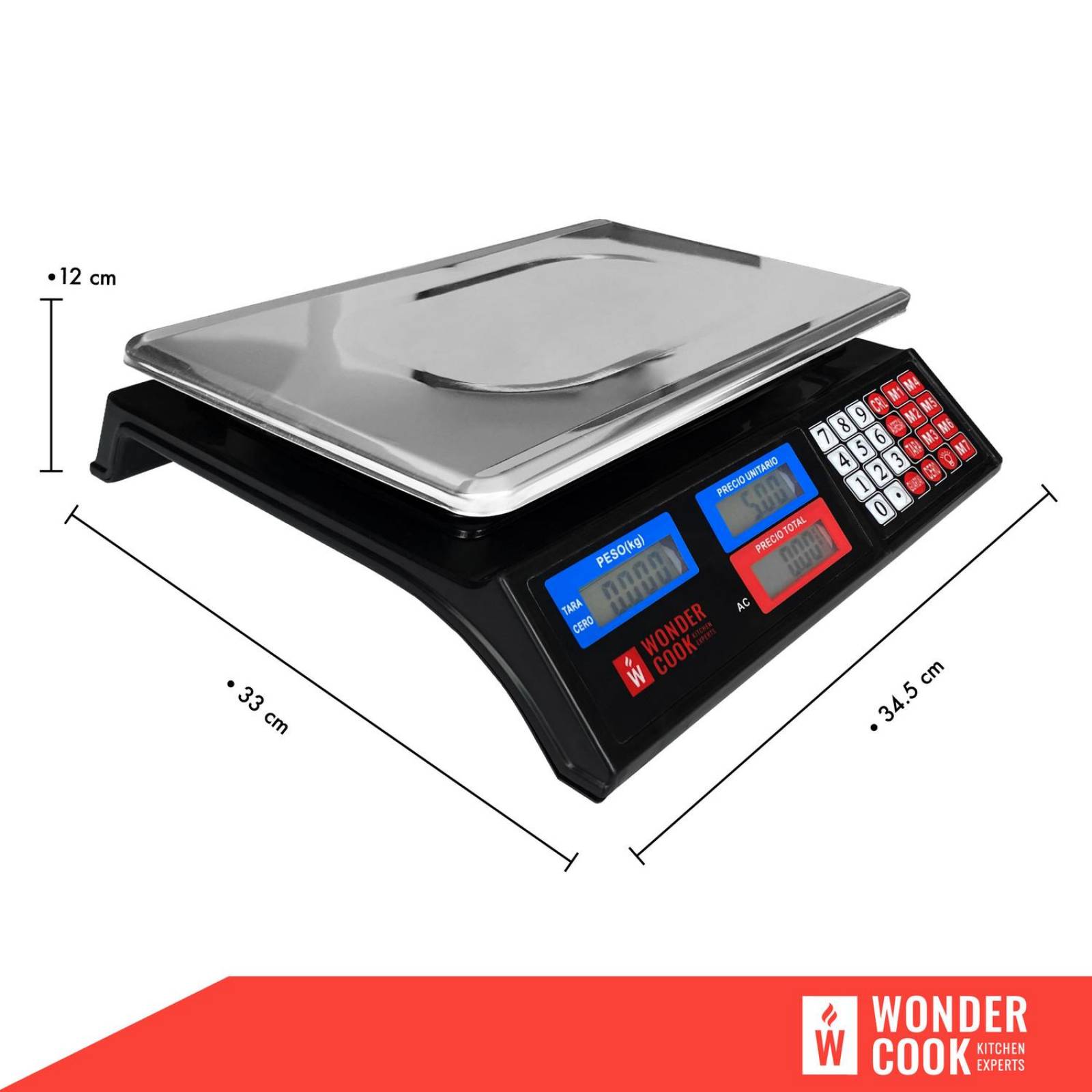Bascula Digital Comercial 30 Kilos Recargable Tienda Negro 34 cm