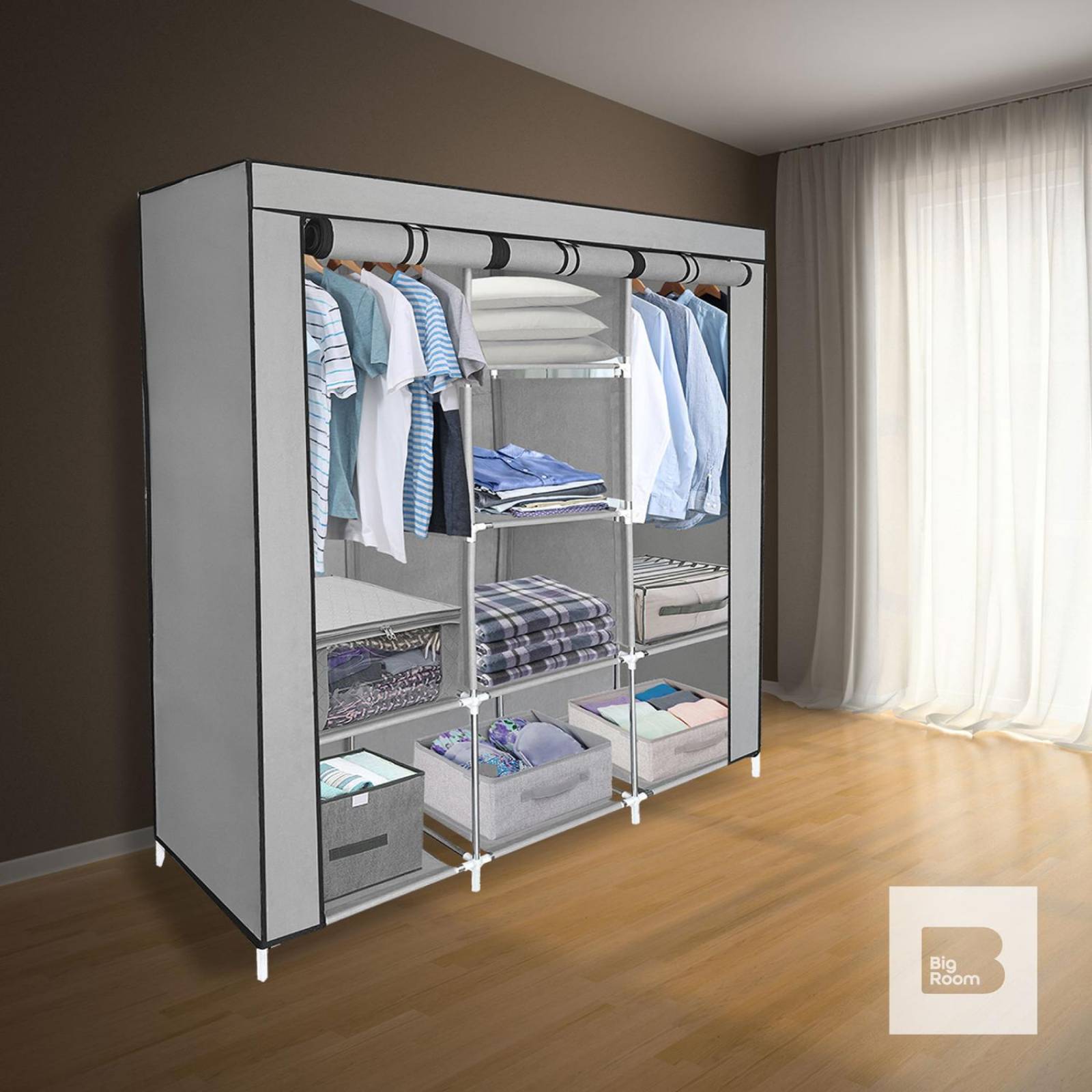 Closet Ropero Armable 3 Puertas Organizador Portátil Gris UNITALLA