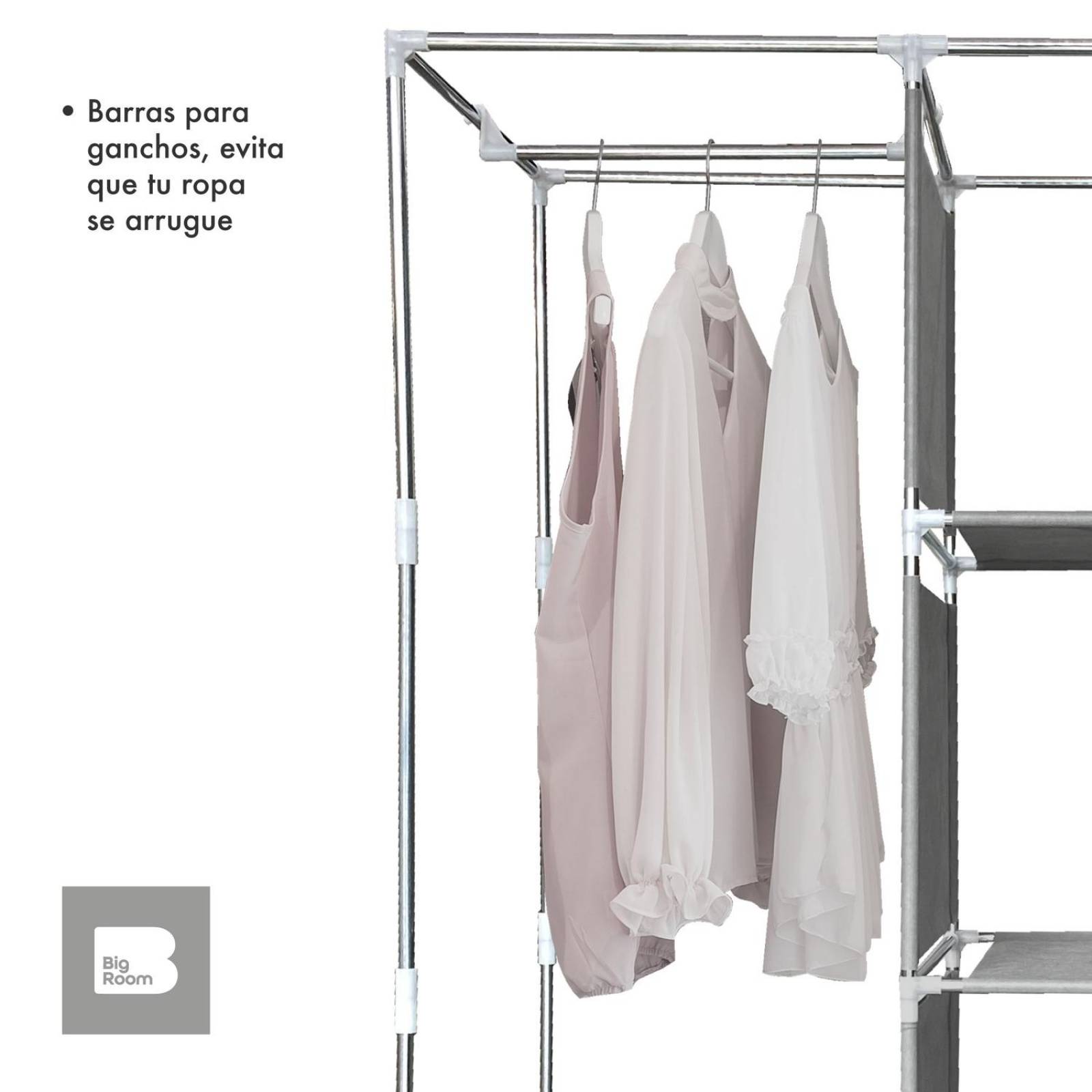 Closet Ropero Armable 3 Puertas Organizador Portátil Gris UNITALLA