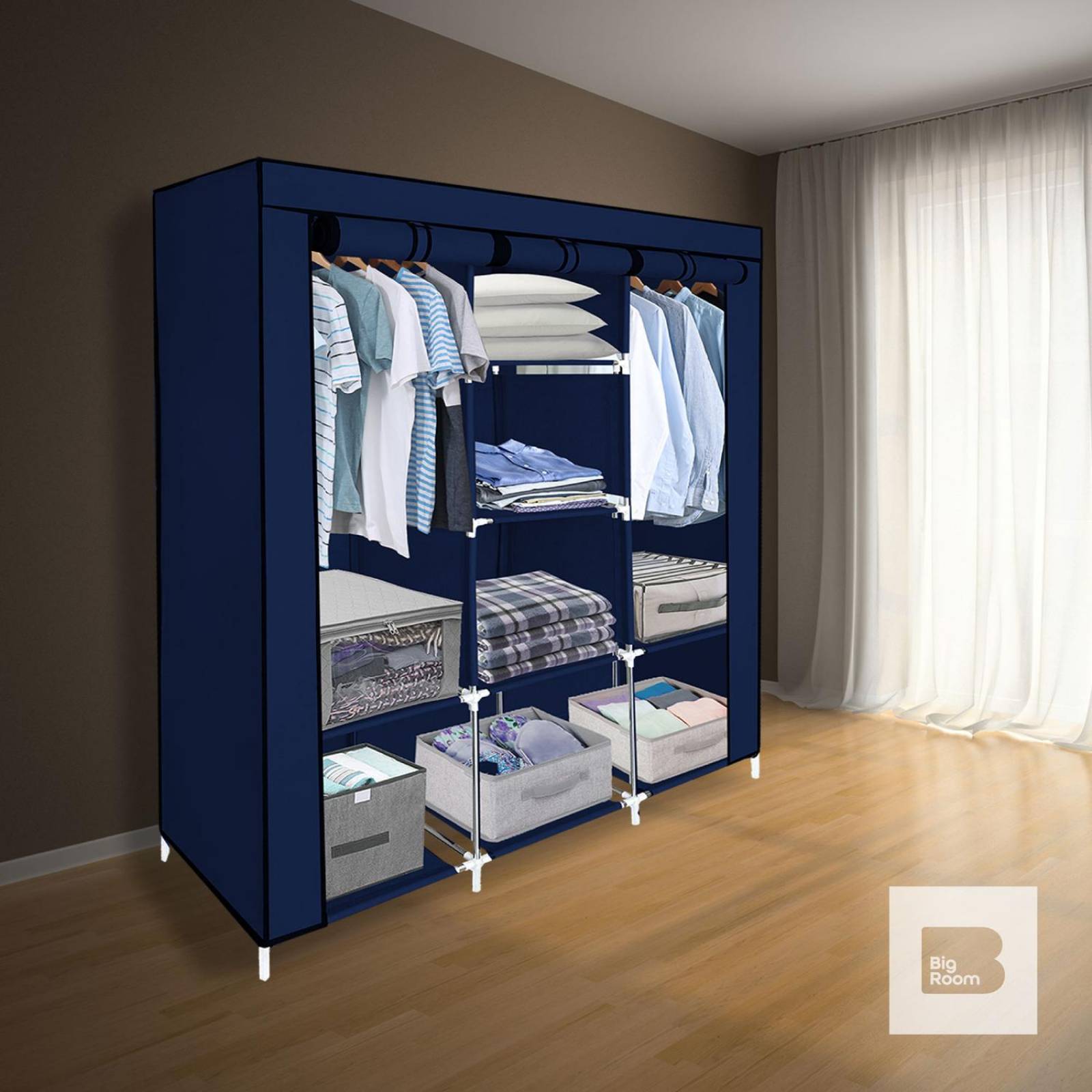 Closet Ropero Armable 3 Puertas Organizador Portátil Azul UNITALLA