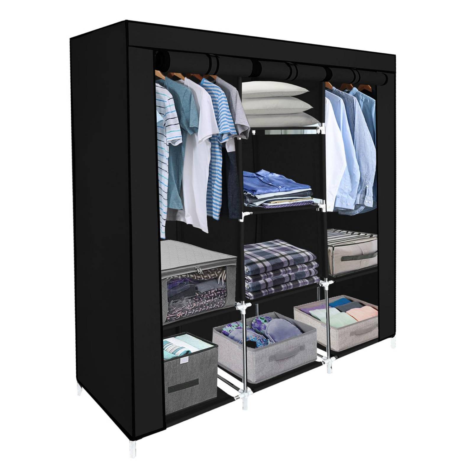 Closet Ropero Armable 3 Puertas Organizador Portátil Negro UNITALLA
