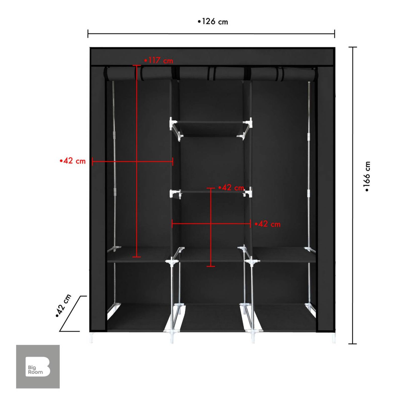 Closet Ropero Armable 3 Puertas Organizador Portátil Negro UNITALLA