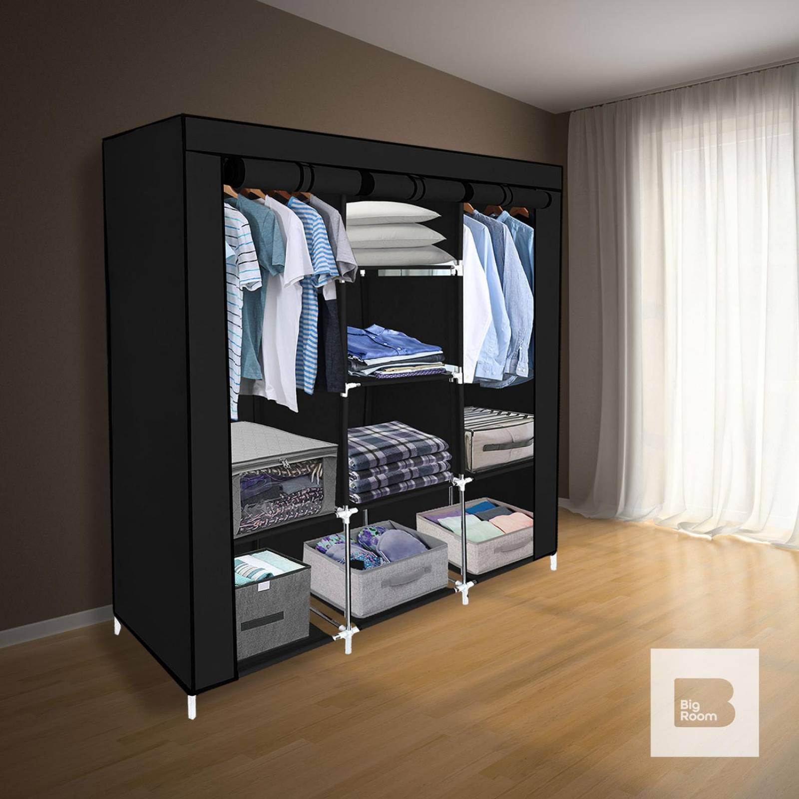Closet Ropero Armable 3 Puertas Organizador Portátil Negro UNITALLA