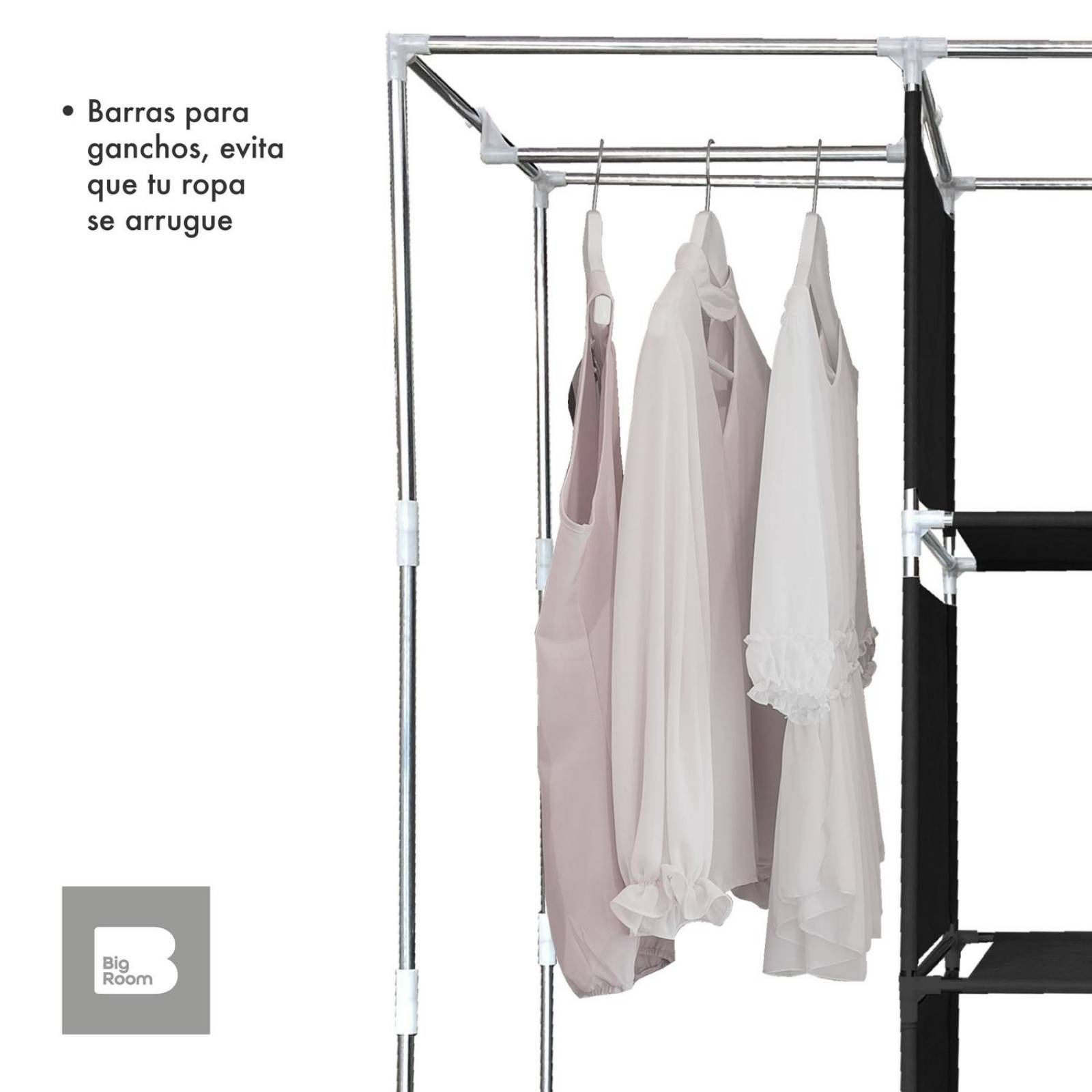 Closet Ropero Armable 3 Puertas Organizador Portátil Negro UNITALLA