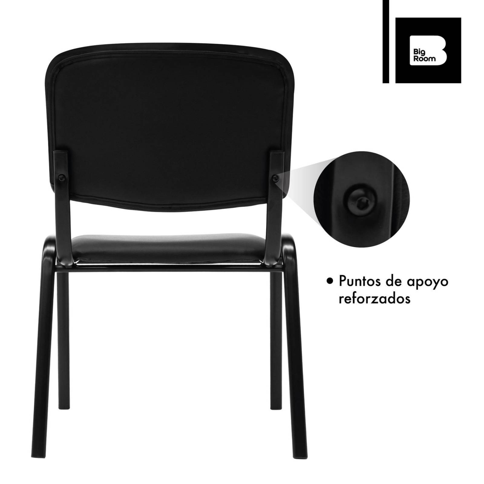 Lote 4 Sillas Escritorio Sala de Espera Tapizada Vinipiel Negro G