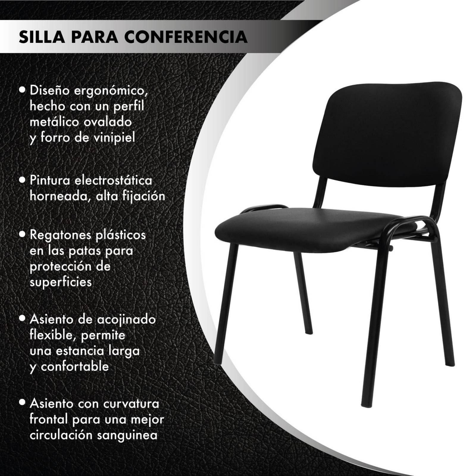 Silla Escritorio Visita Consultorio Sala de Espera Vinipiel Negro G