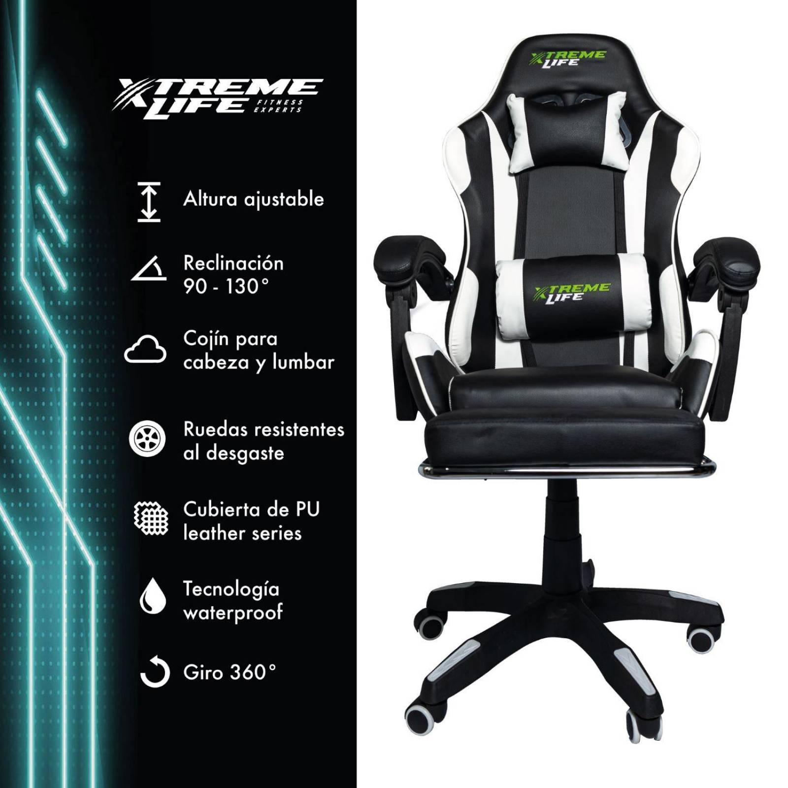Silla Gamer Reclinable Ergonomica Silla de Oficina Blanco UNITALLA