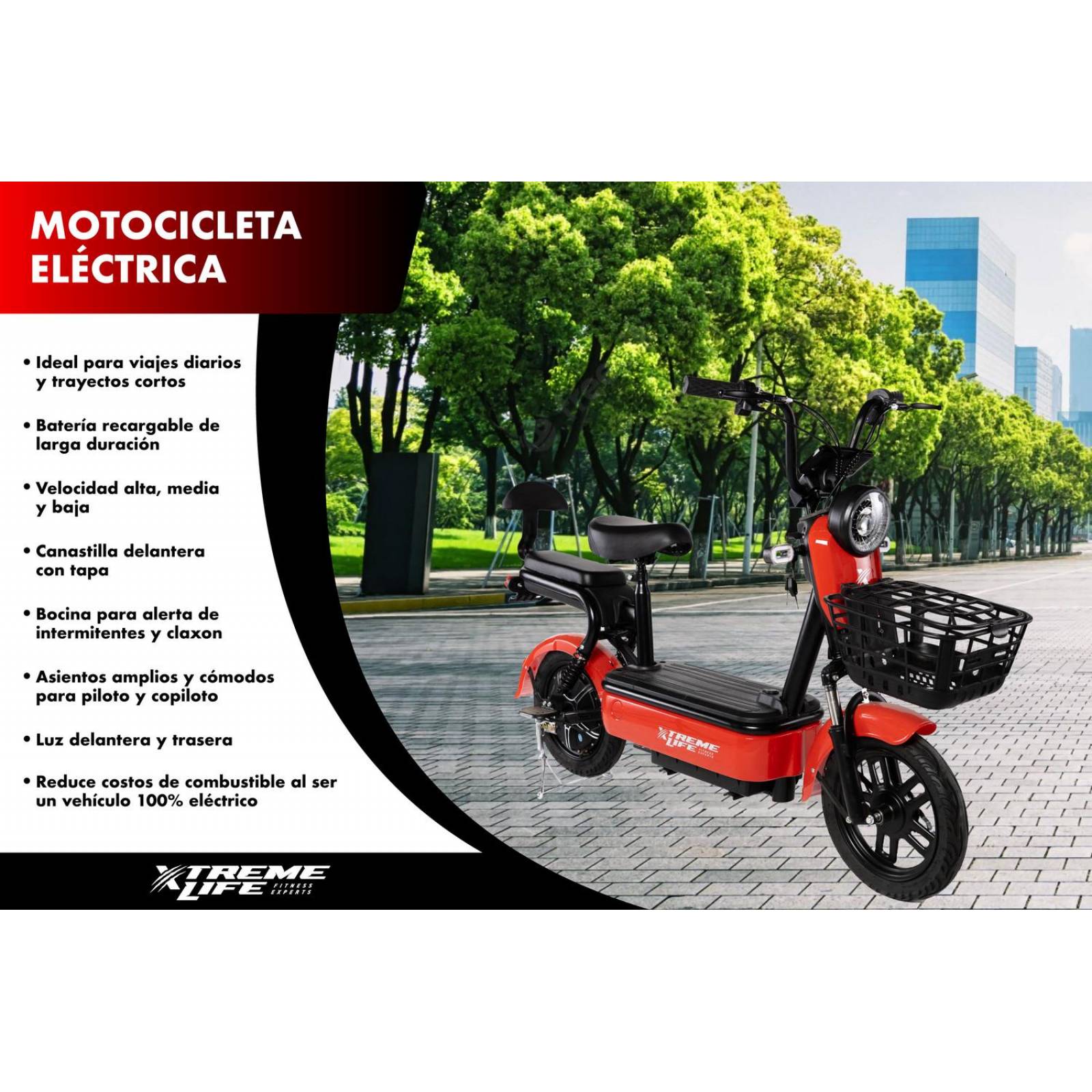Bicicleta Electrica con Motor Recargable Moto Urbana Rojo