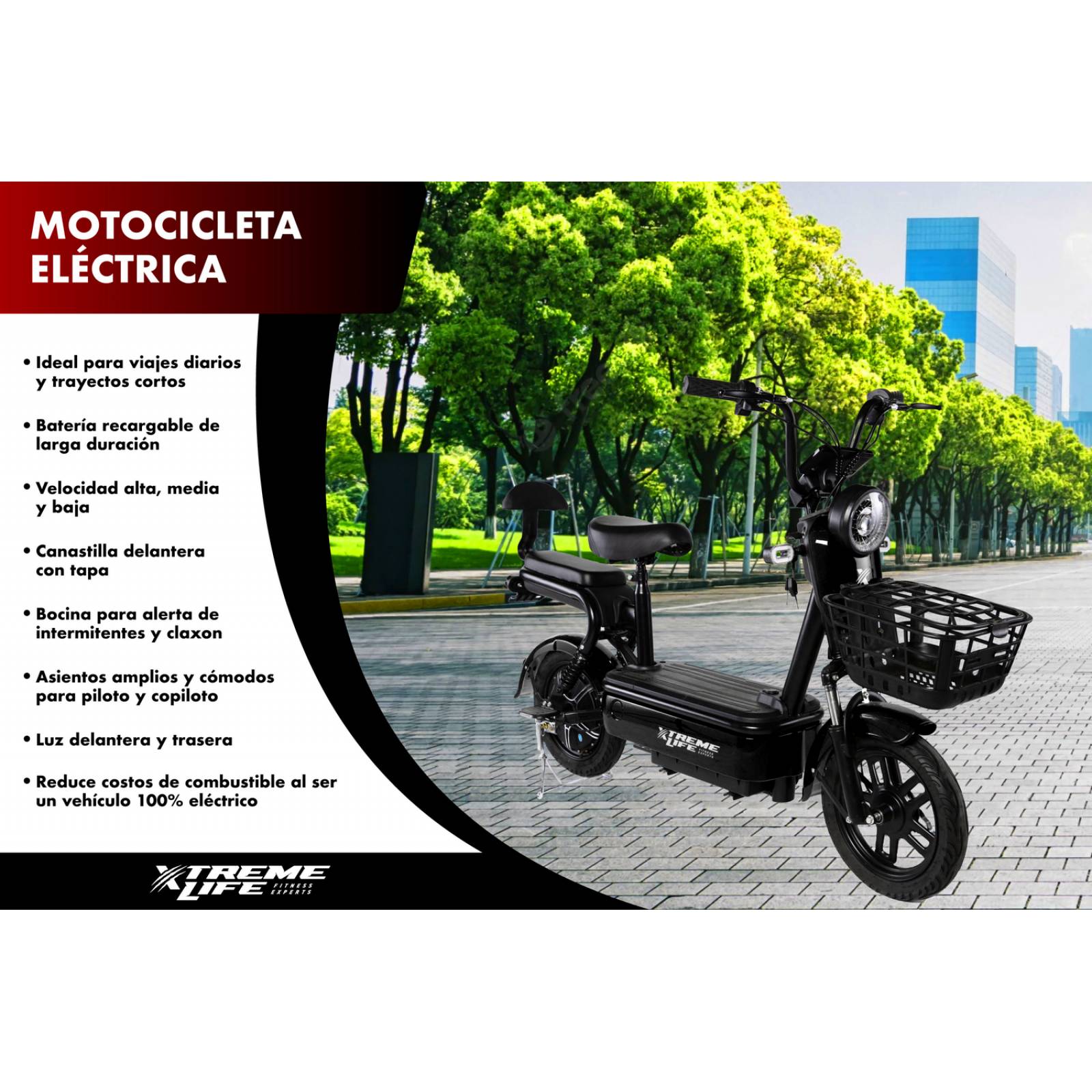 Bicicleta Electrica con Motor Recargable Moto Urbana Negro