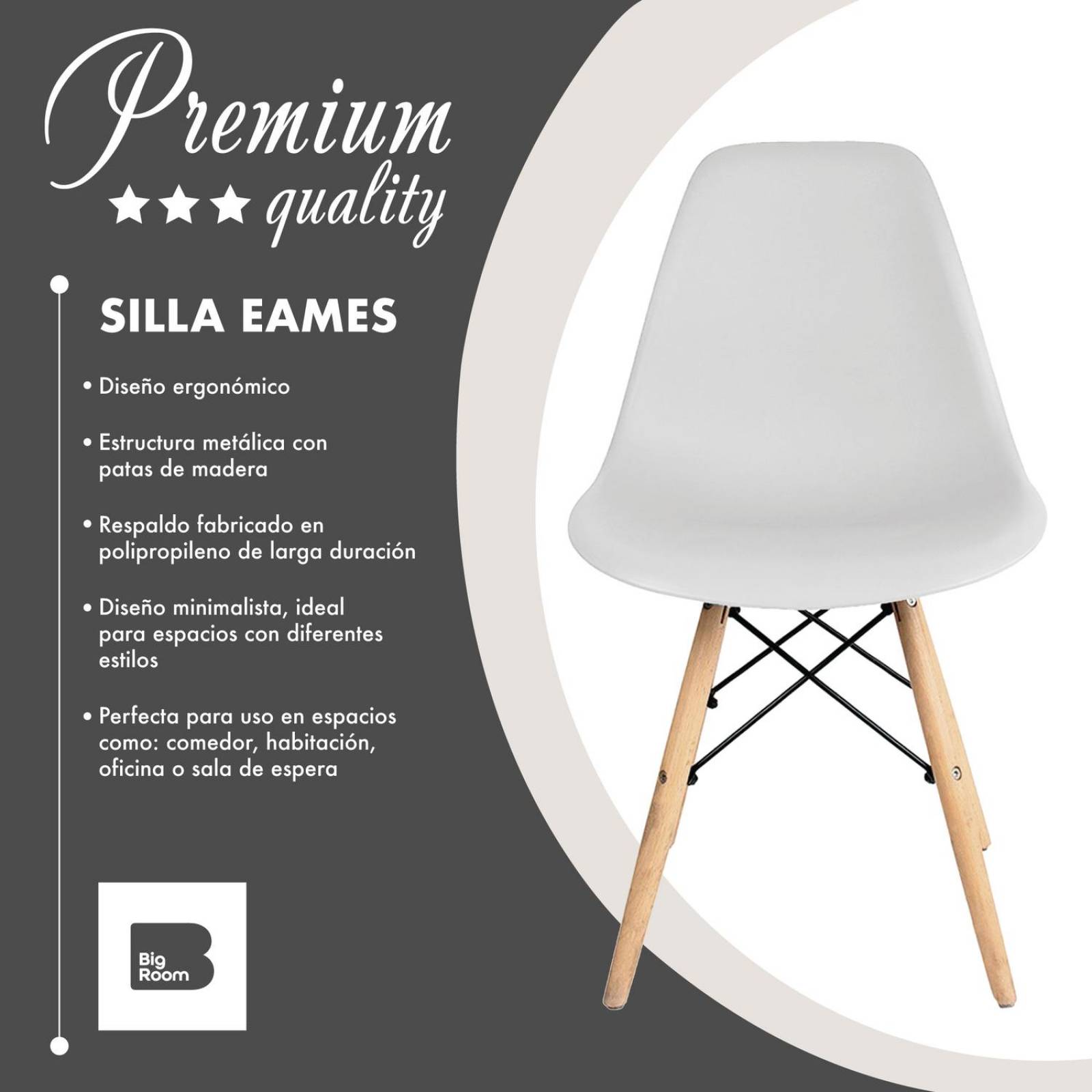 Set 2 Sillas Eames Modernas Estructura Silla Oficina Blanco