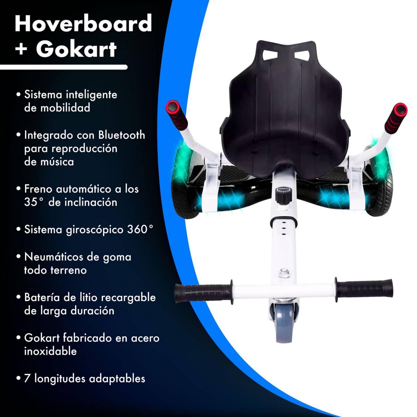 Patineta Electrica Hoverbord + Kart Bocina Bluetooth Led Blanco G