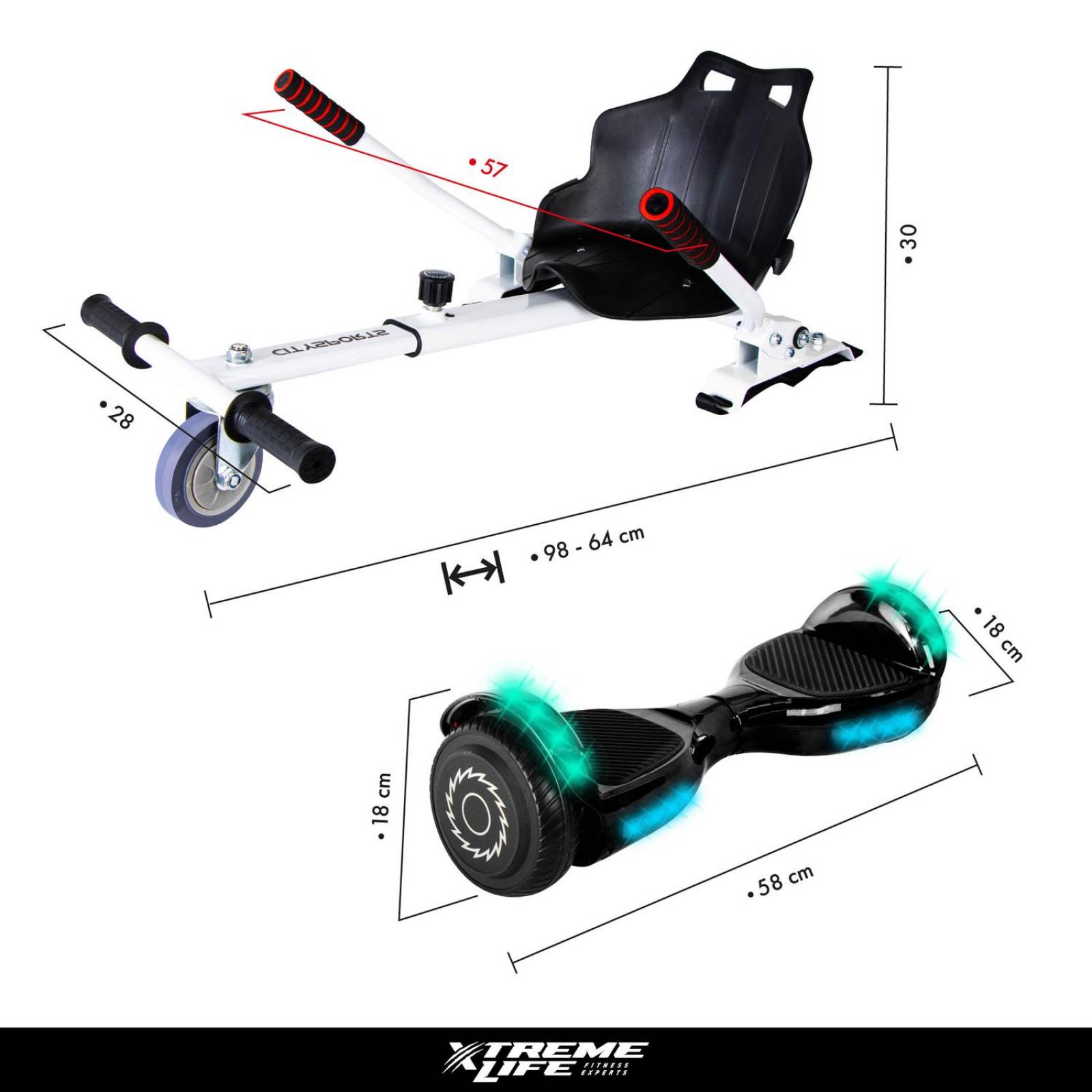 Patineta Electrica Hoverbord + Kart Bocina Bluetooth Led Blanco G
