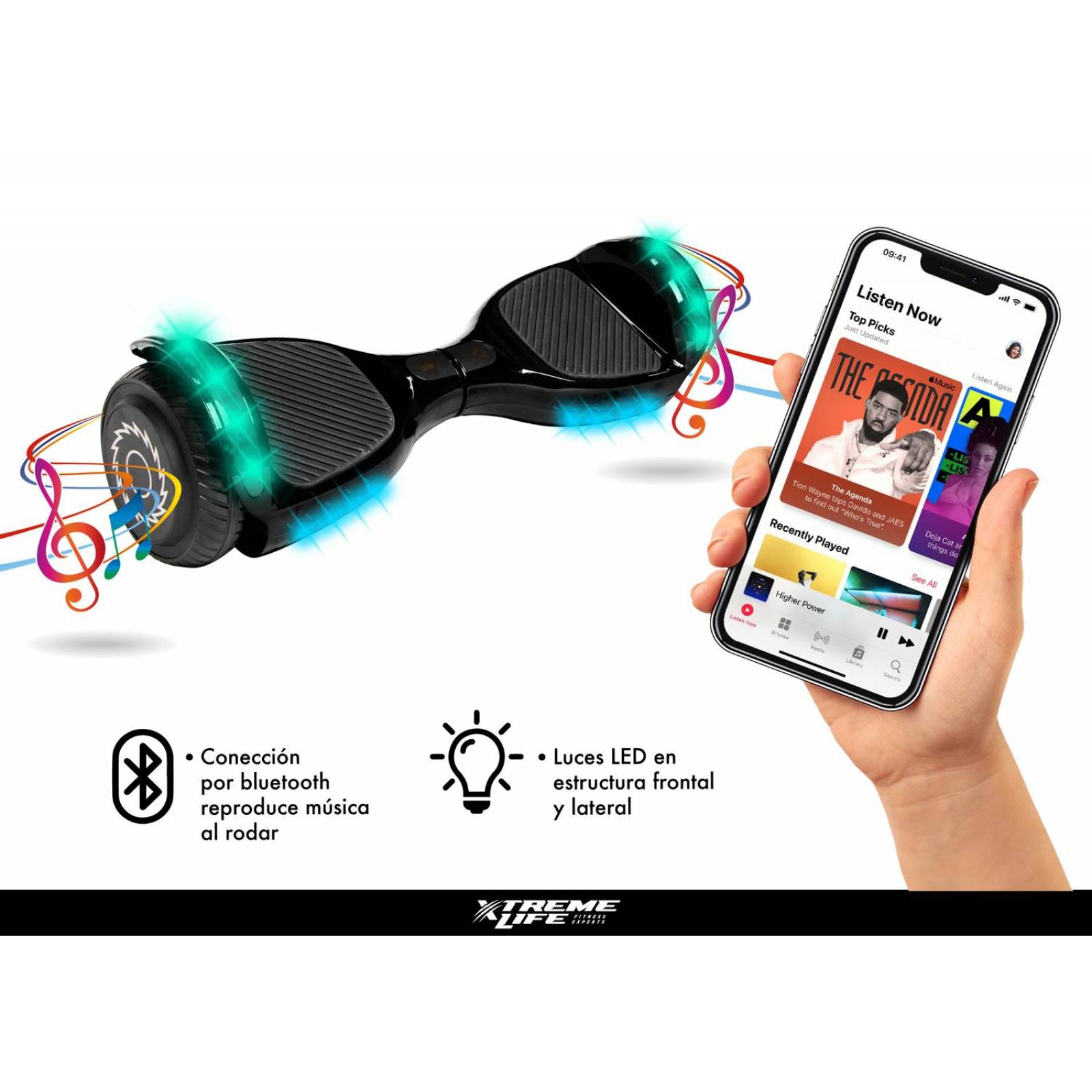 Patineta Electrica Hoverbord + Kart Bocina Bluetooth Led Blanco G