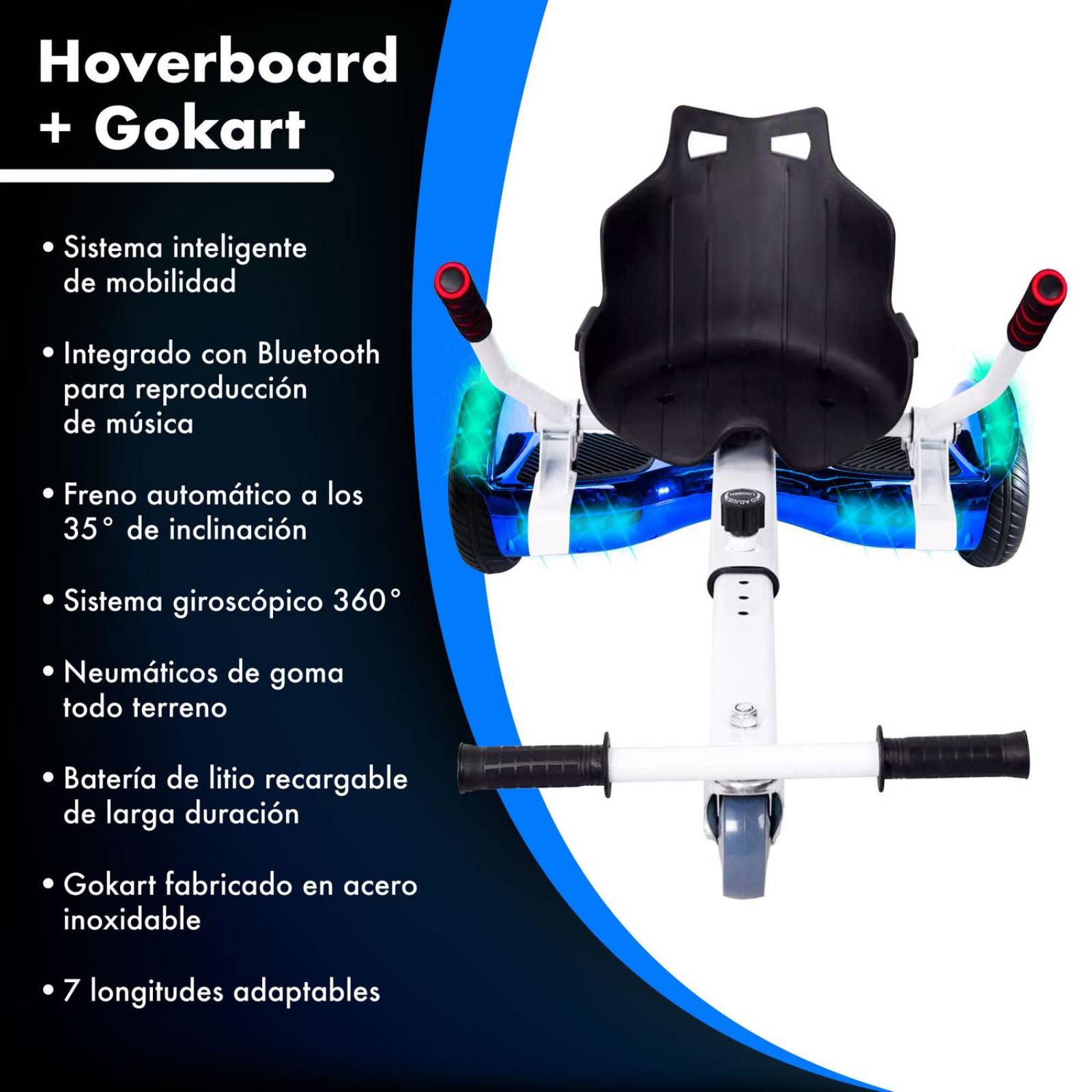 Patineta Electrica Hoverbord + Kart Bocina Bluetooth Led Multicolor