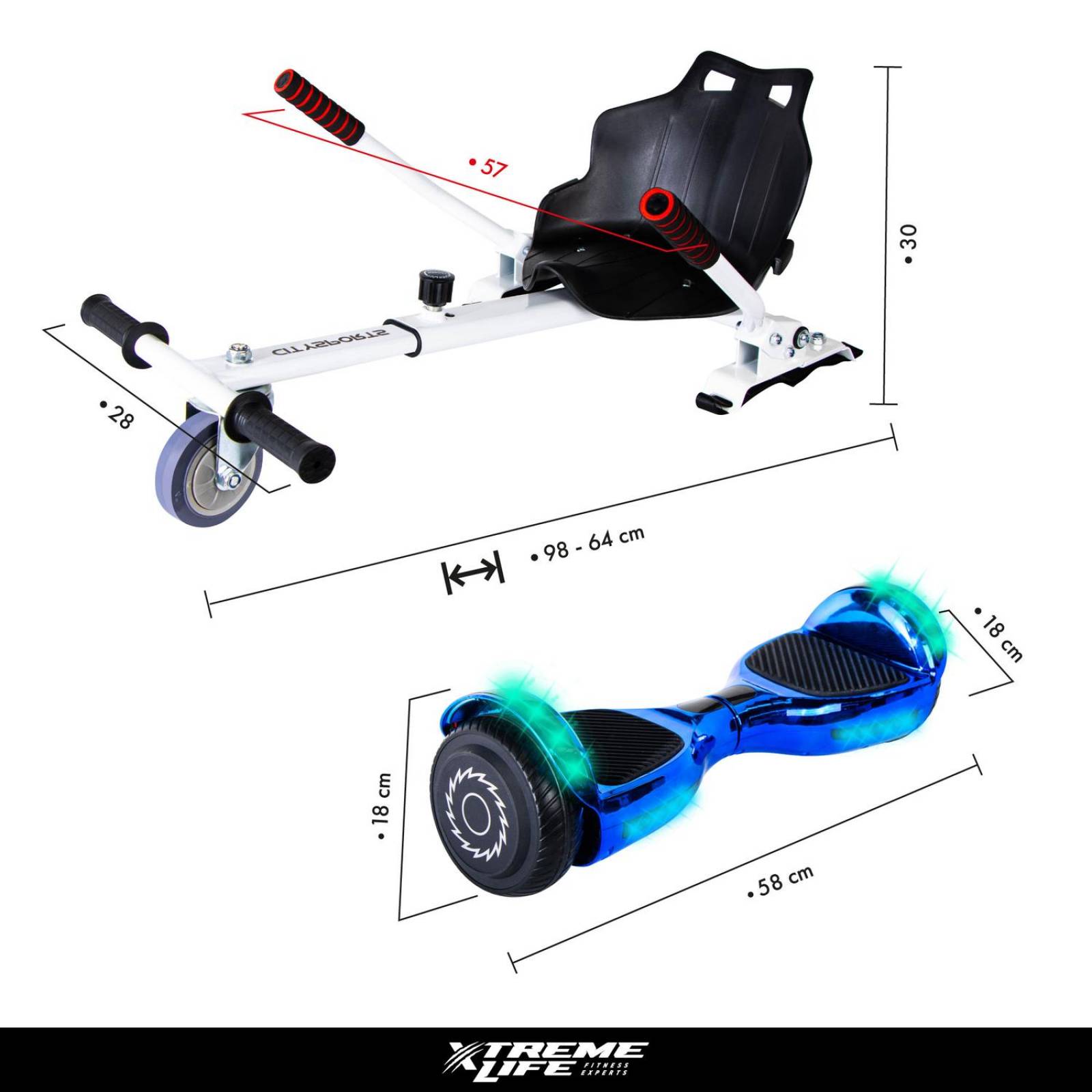 Patineta Electrica Hoverbord + Kart Bocina Bluetooth Led Multicolor