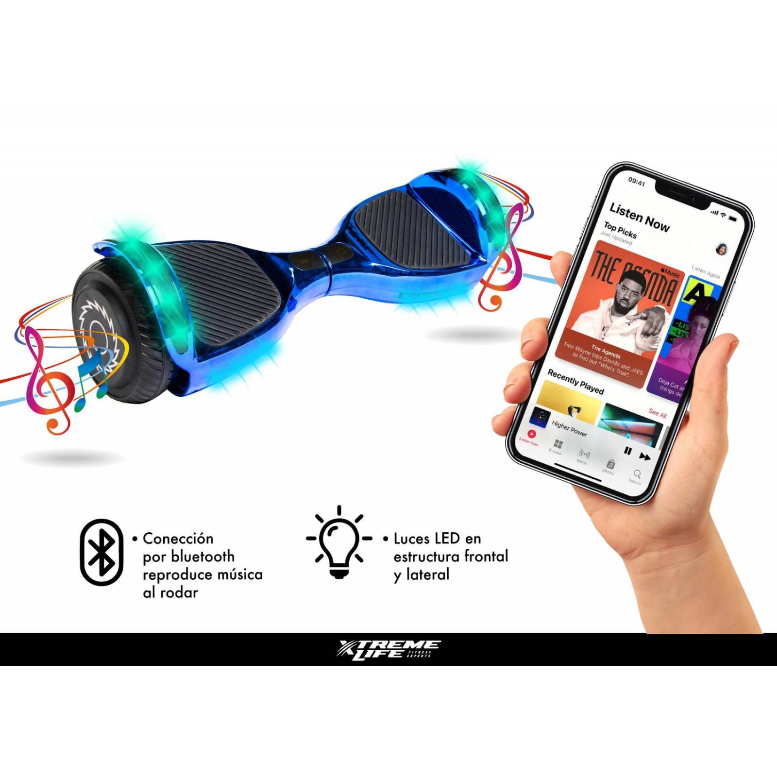 Patineta Electrica Hoverbord + Kart Bocina Bluetooth Led Multicolor
