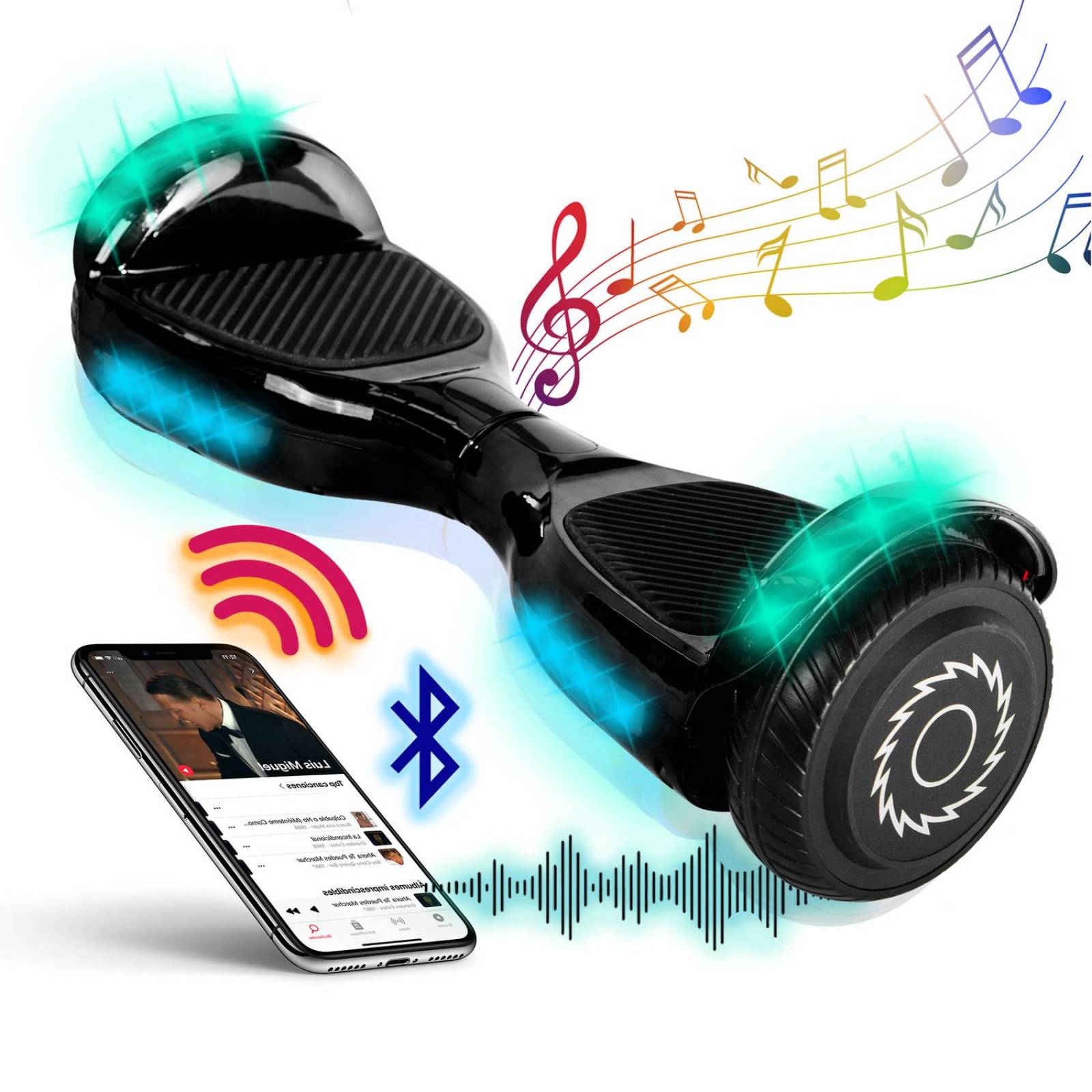 Patineta Electrica Hoverboard Luz Led Bluetooth Bocina Negro G