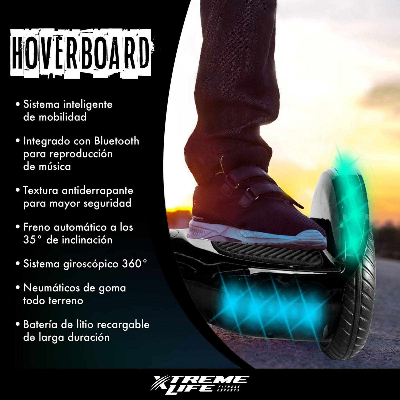Patineta Electrica Hoverboard Luz Led Bluetooth Bocina Negro G
