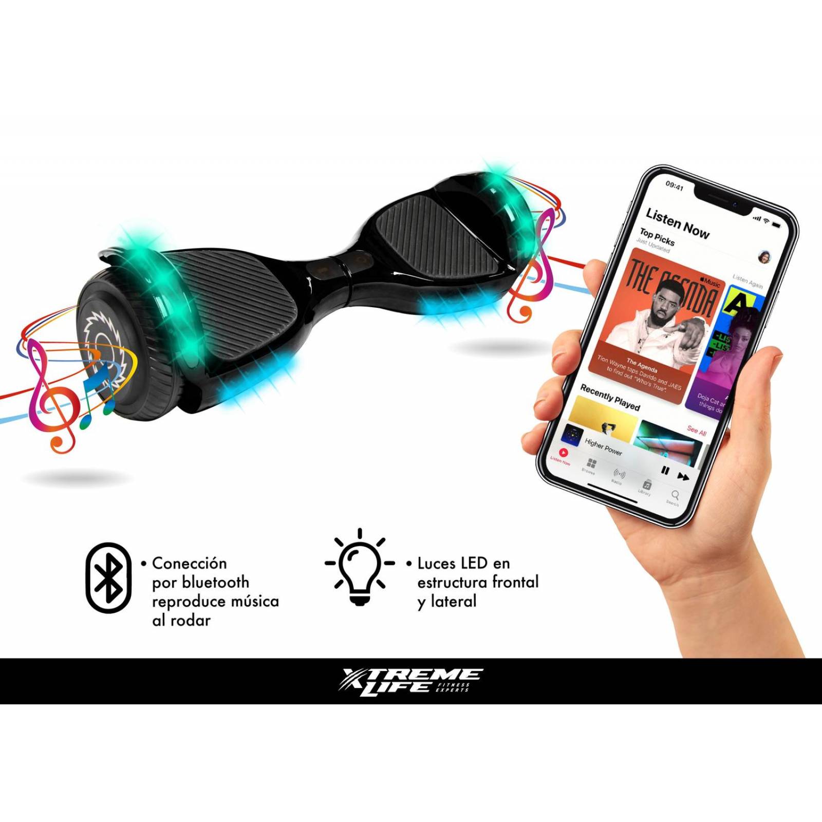 Patineta Electrica Hoverboard Luz Led Bluetooth Bocina Negro G