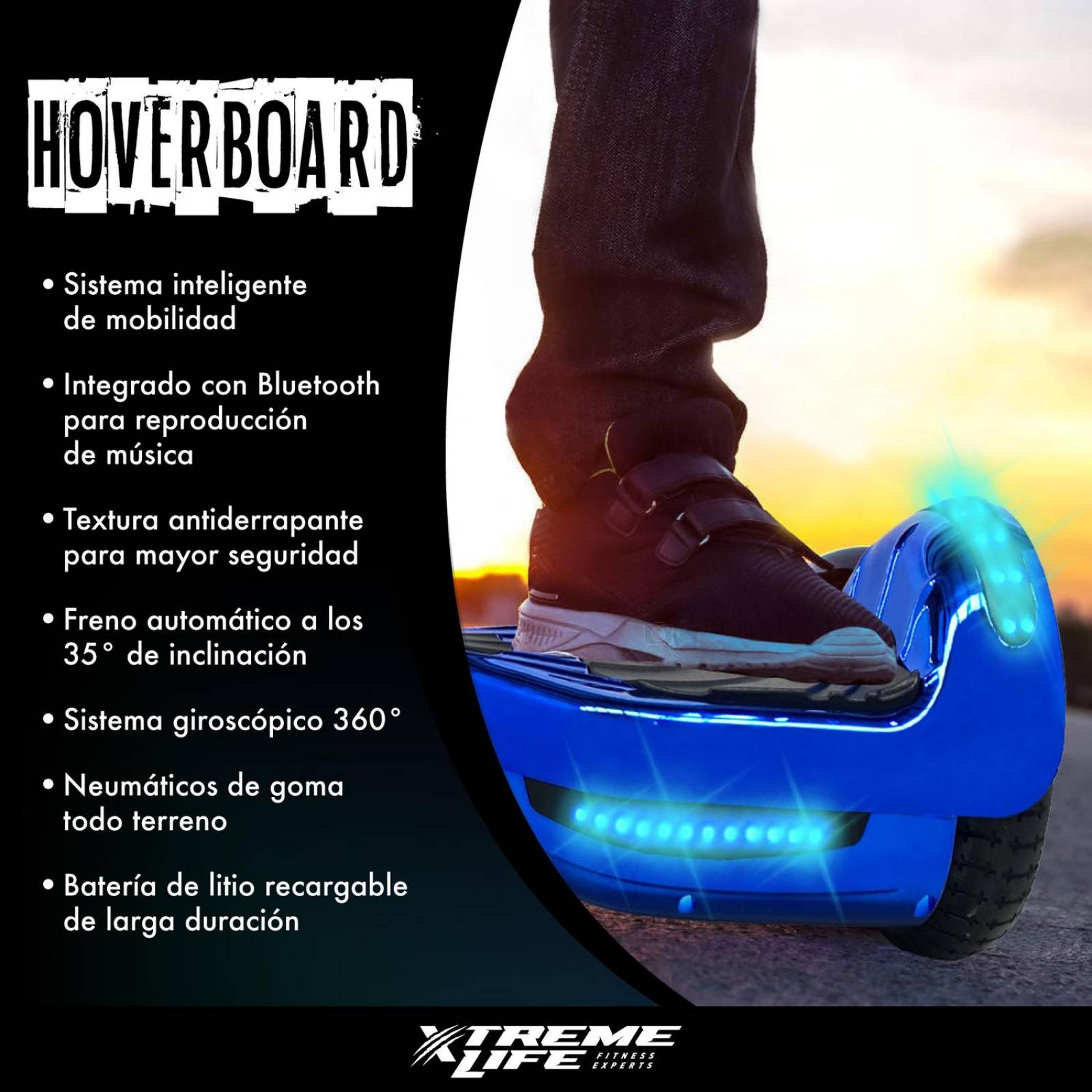 Patineta Electrica Hoverboard Luz Led Bluetooth Bocina Azul G
