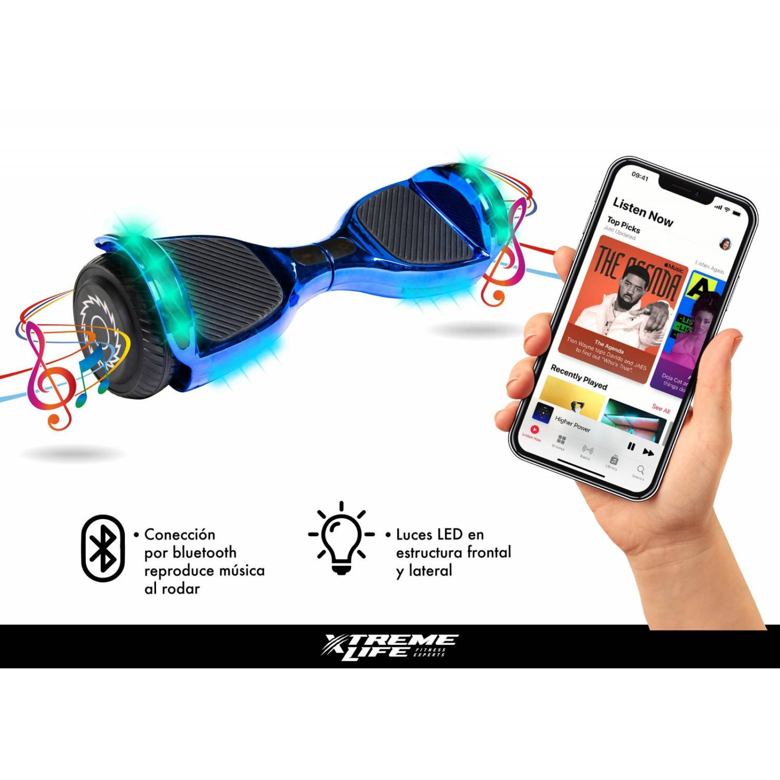 Patineta Electrica Hoverboard Luz Led Bluetooth Bocina Azul G