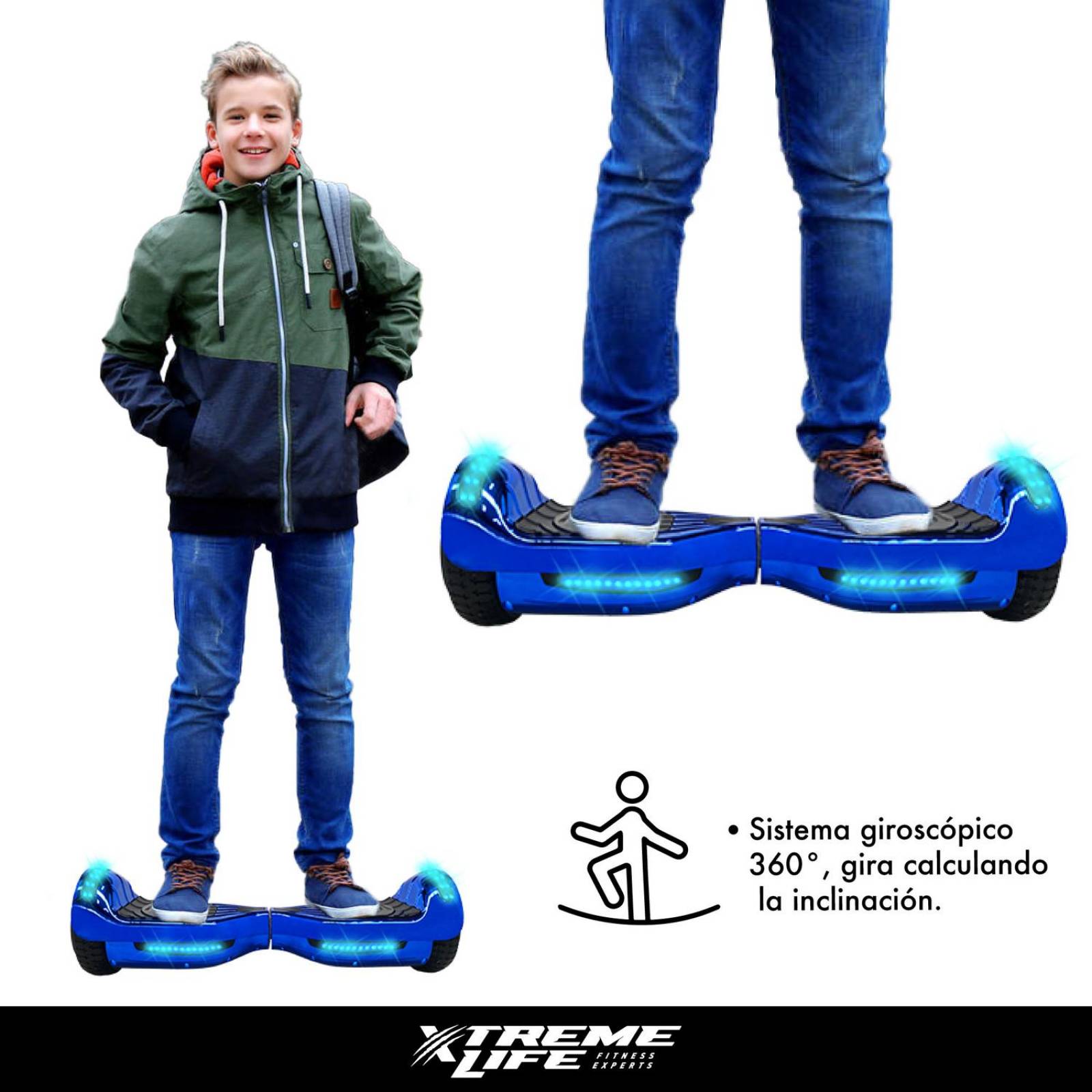 Patineta Electrica Hoverboard Luz Led Bluetooth Bocina Azul G