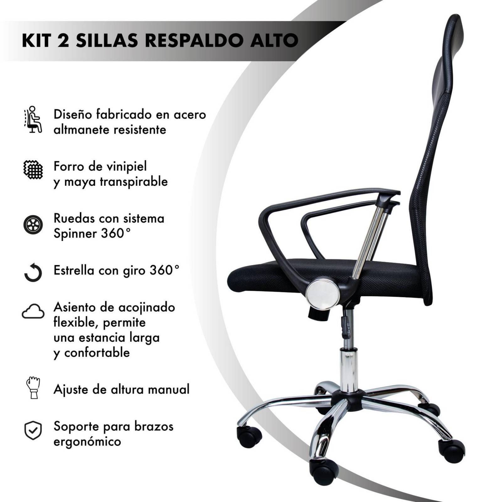 Set 2 Sillas Ejecutiva de Oficina Ergonomica Negro