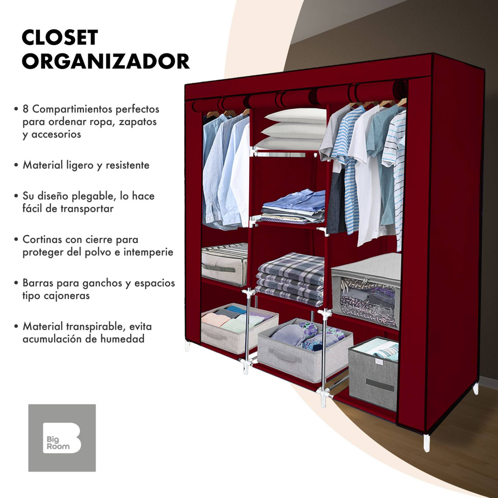 Closet Ropero Armable 3 Puertas Organizador Portátil Vino UNITALLA
