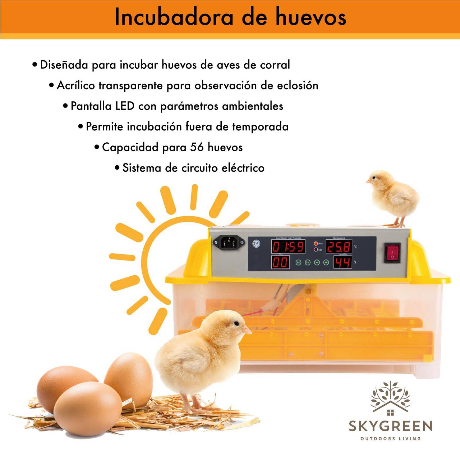 Incubadora 56 Huevos Pollos Y Aves Con Giro Automatico 