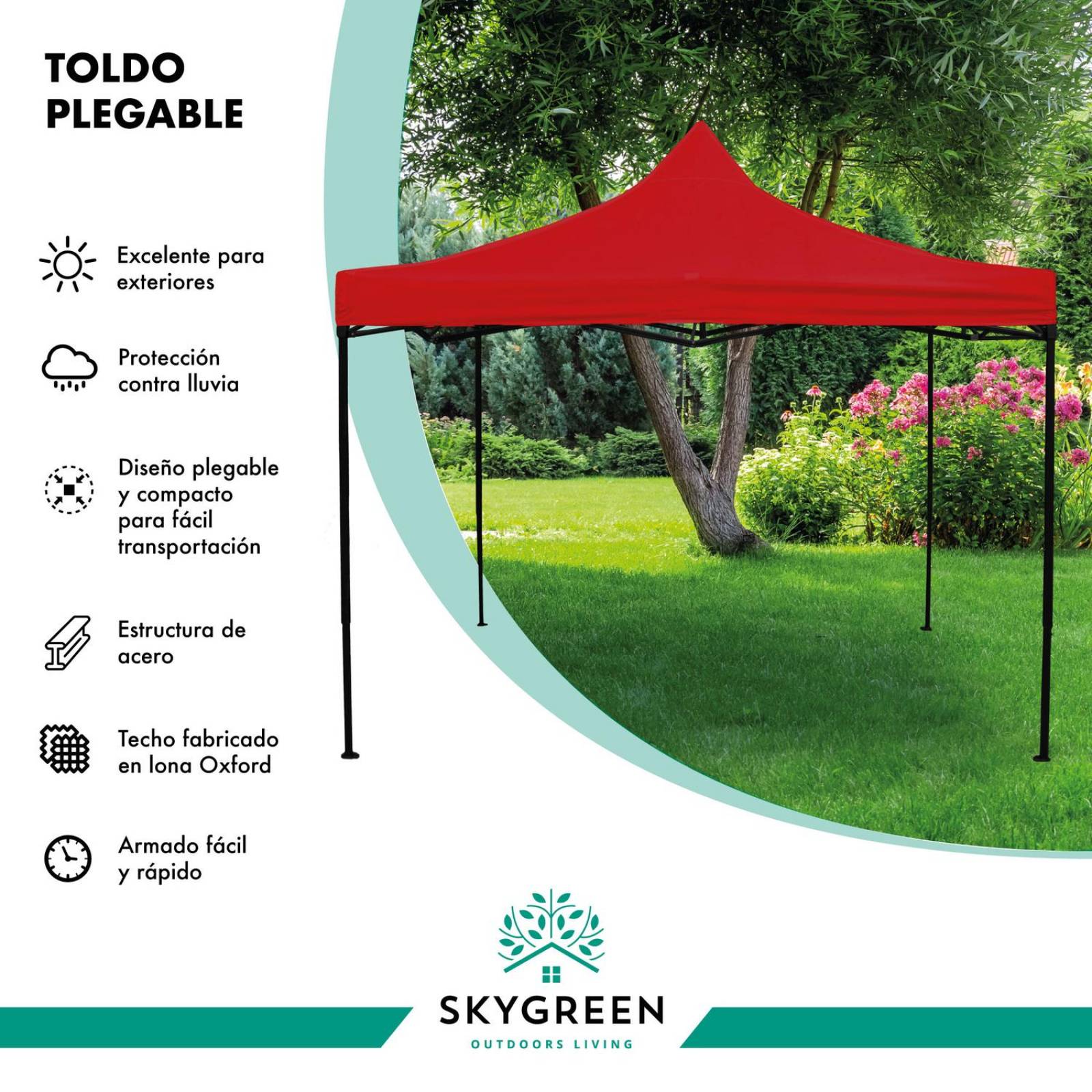 Toldo Carpa 3x3 Reforzado Plegable Jardin Techo Impermeable Rojo