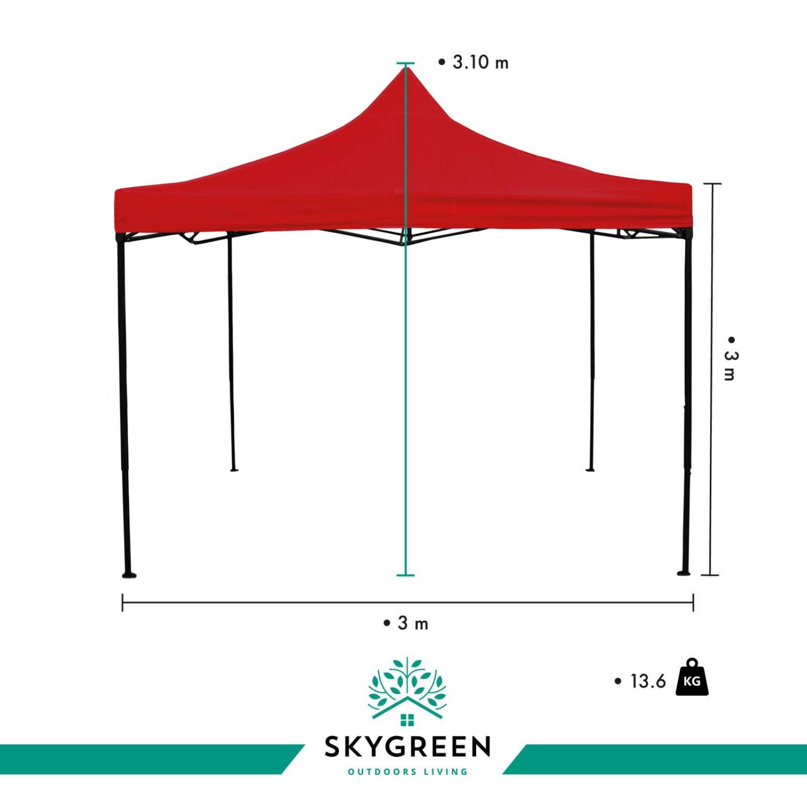 Toldo Carpa 3x3 Reforzado Plegable Jardin Techo Impermeable Rojo