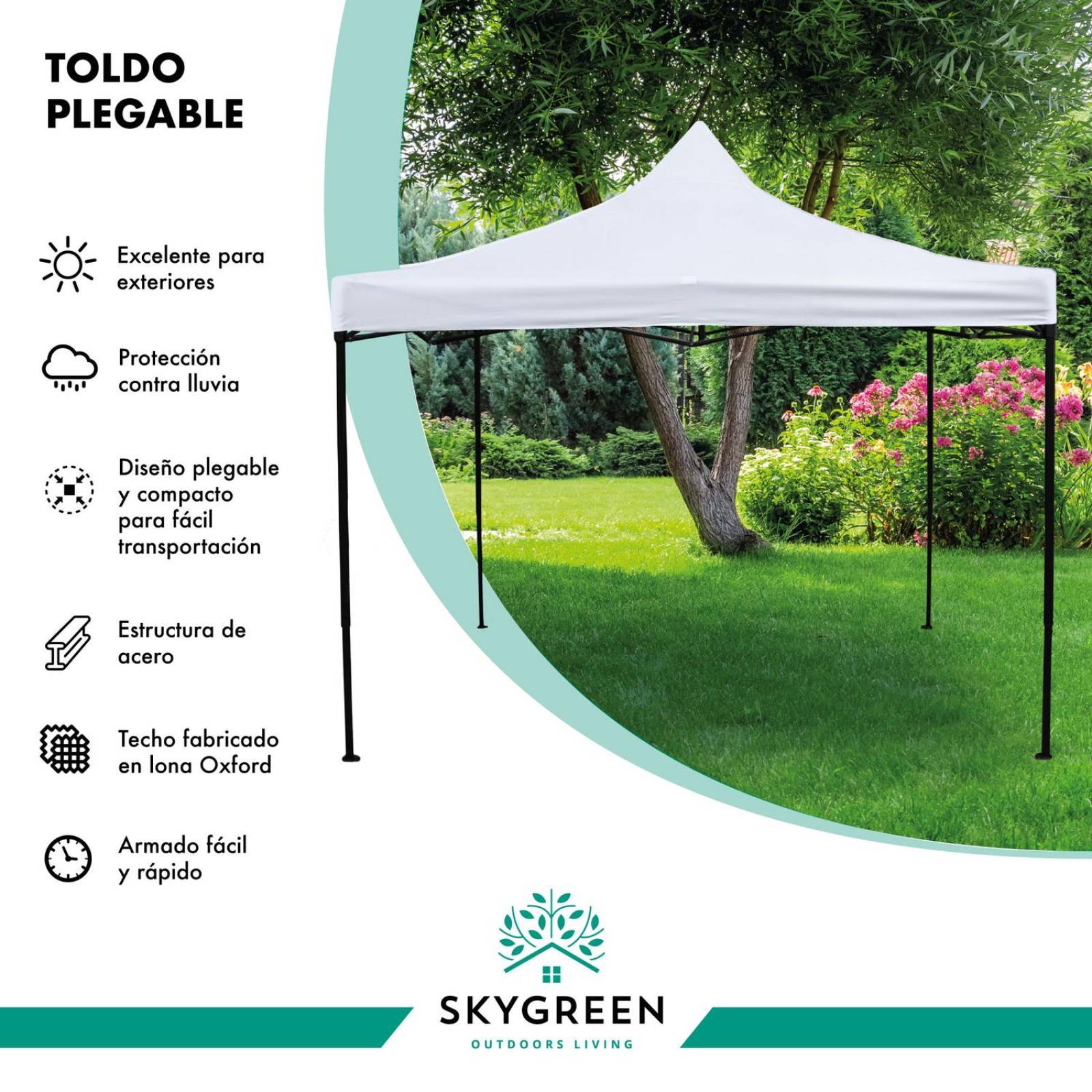 Toldo Carpa 3x3 Reforzado Plegable Jardin Techo Impermeable Blanco