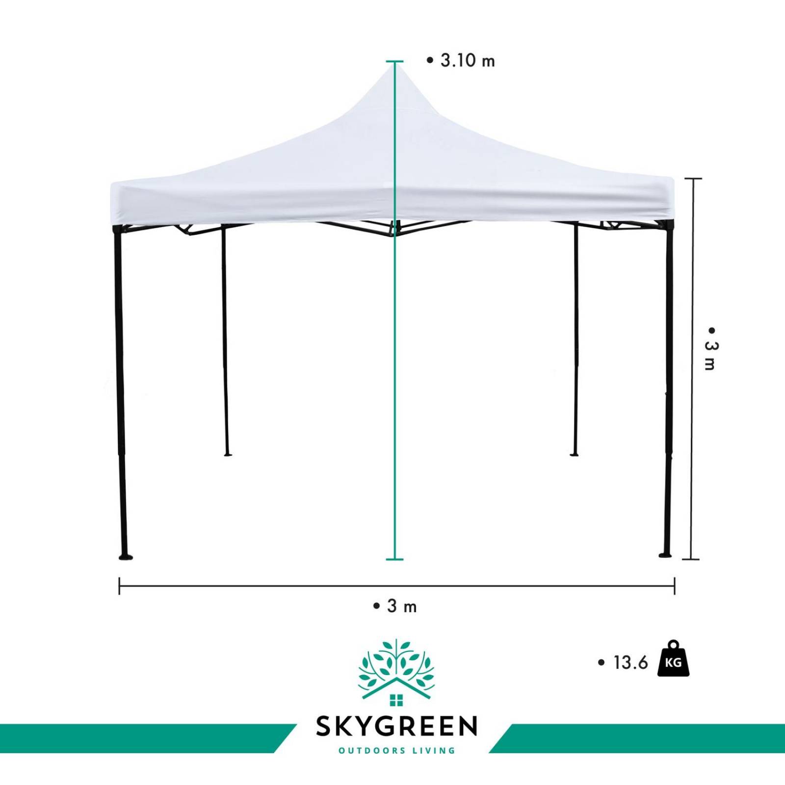 Toldo Carpa 3x3 Reforzado Plegable Jardin Techo Impermeable Blanco